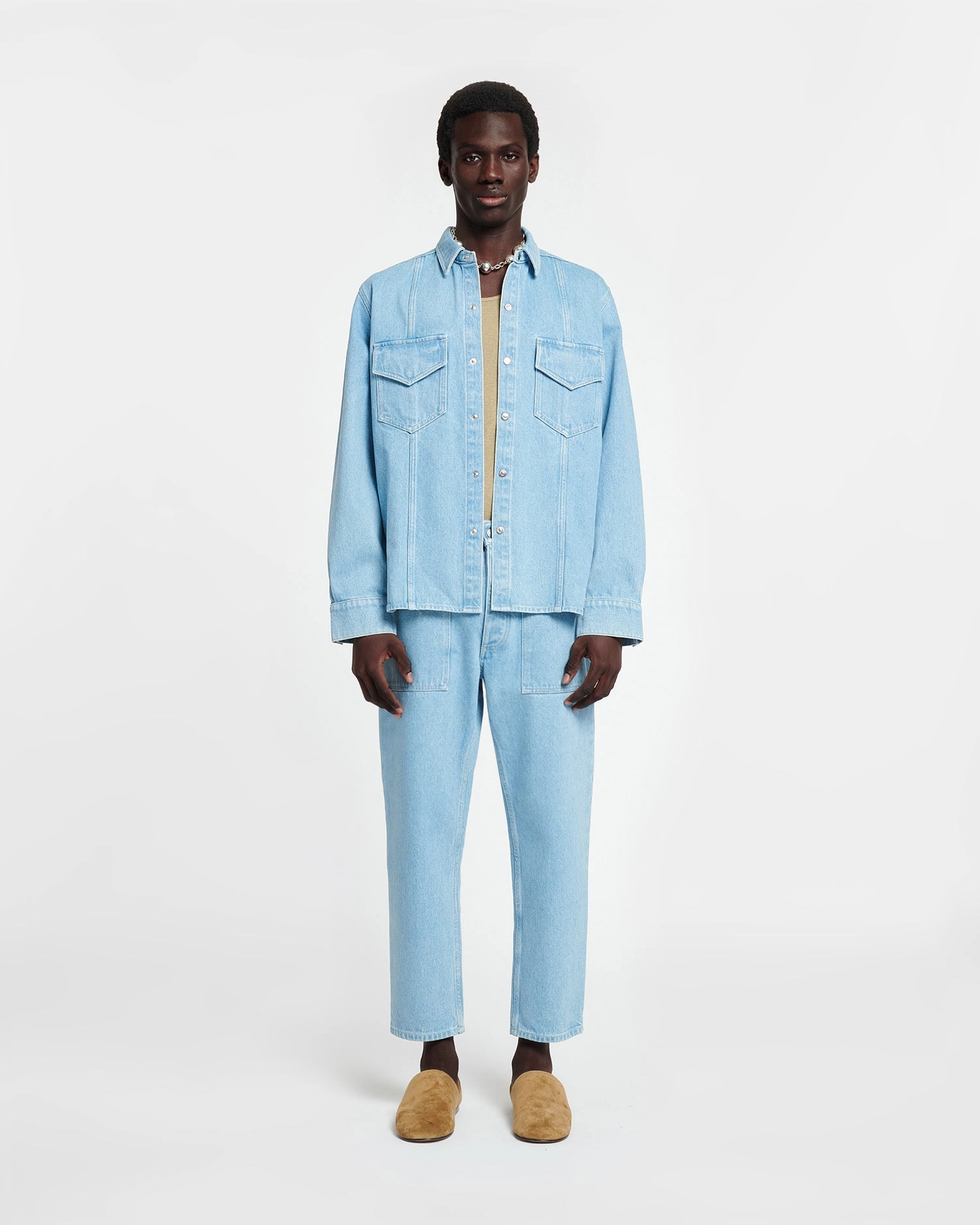 Tristo - Patch Pocket Denim Overshirt - Eco Light Wash Trendy Outfit