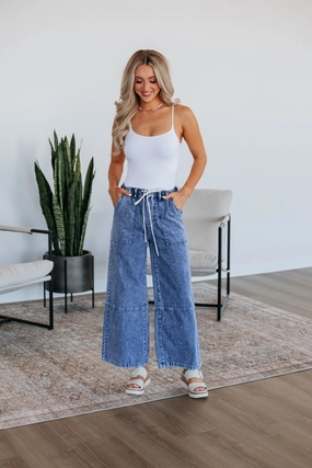 Abrasion Resistant Material High Mobility Twila Wide Leg Pants - Medium Wash