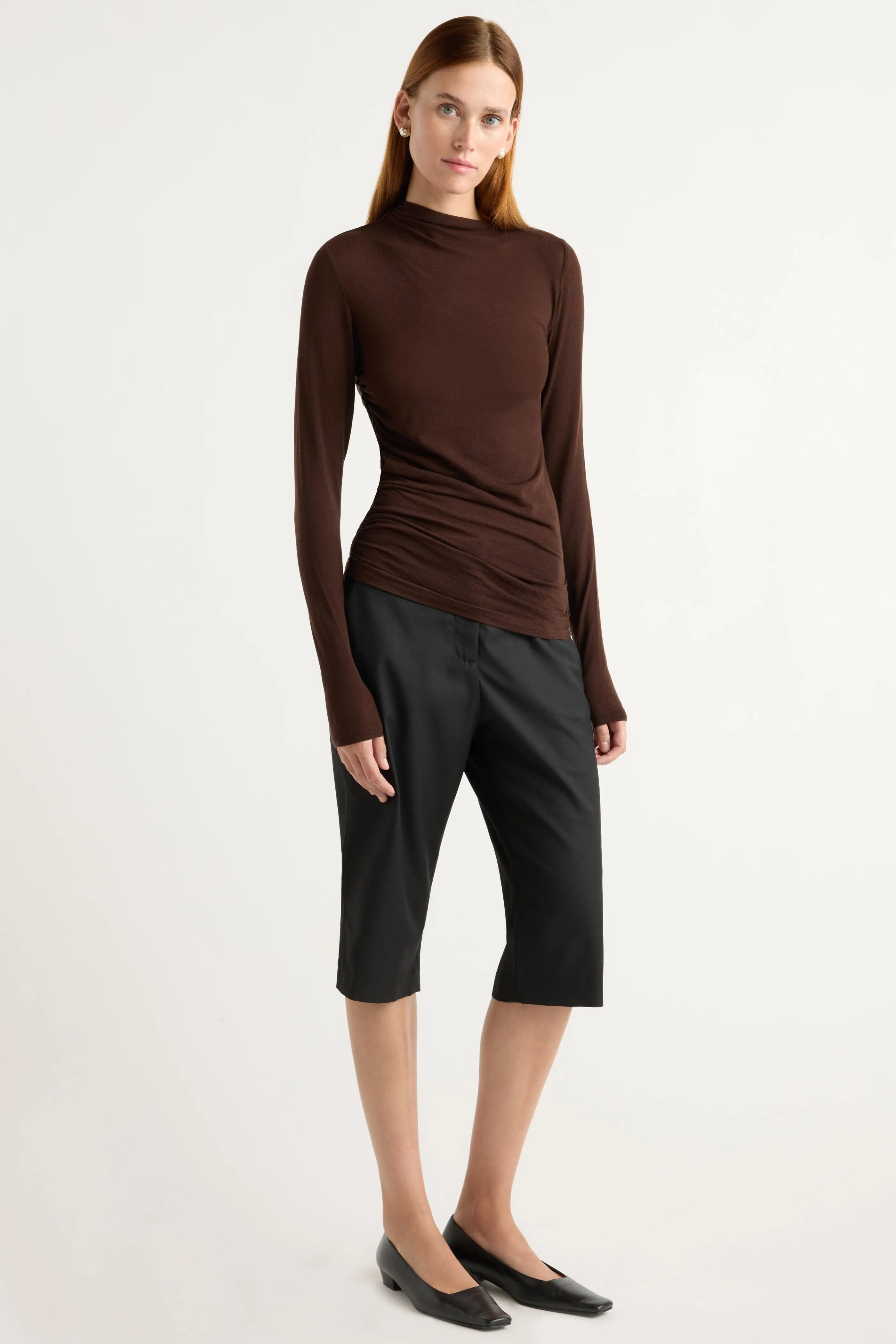 Hiking durability Vittoria Asymmetric-Neck Semi-Sheer Ruched Tee