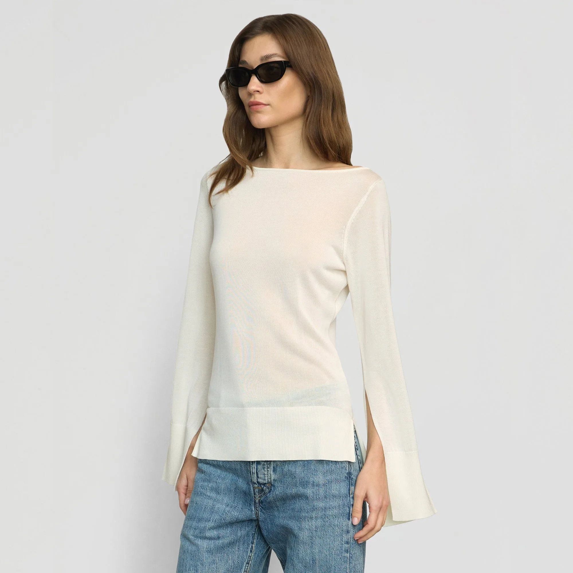 Keegan Semi-Sheer Slit-Neck Knit Top Outdoor Vibe Odor Resistant Knitwear