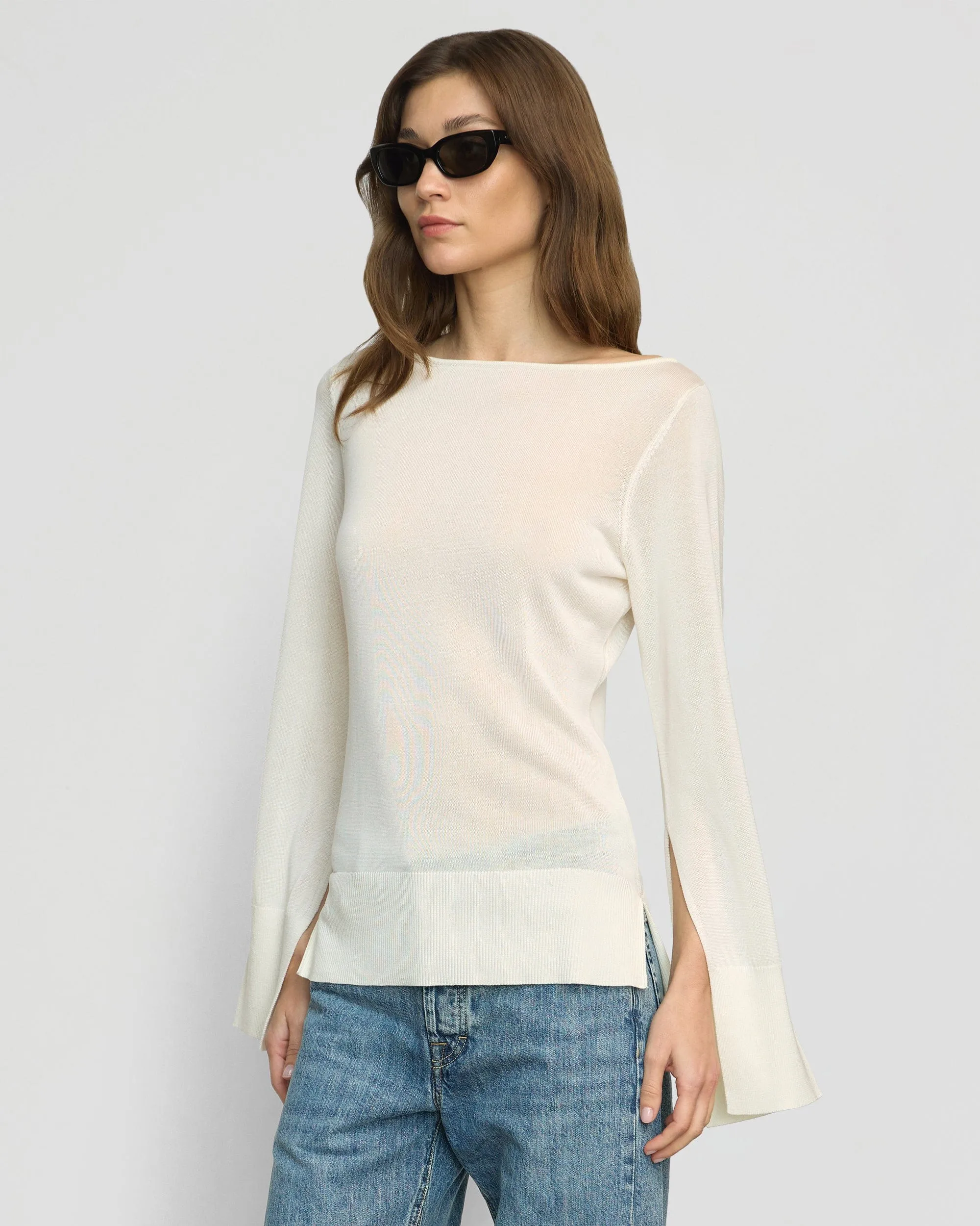 Layered Design Keegan Semi-Sheer Slit-Neck Knit Top