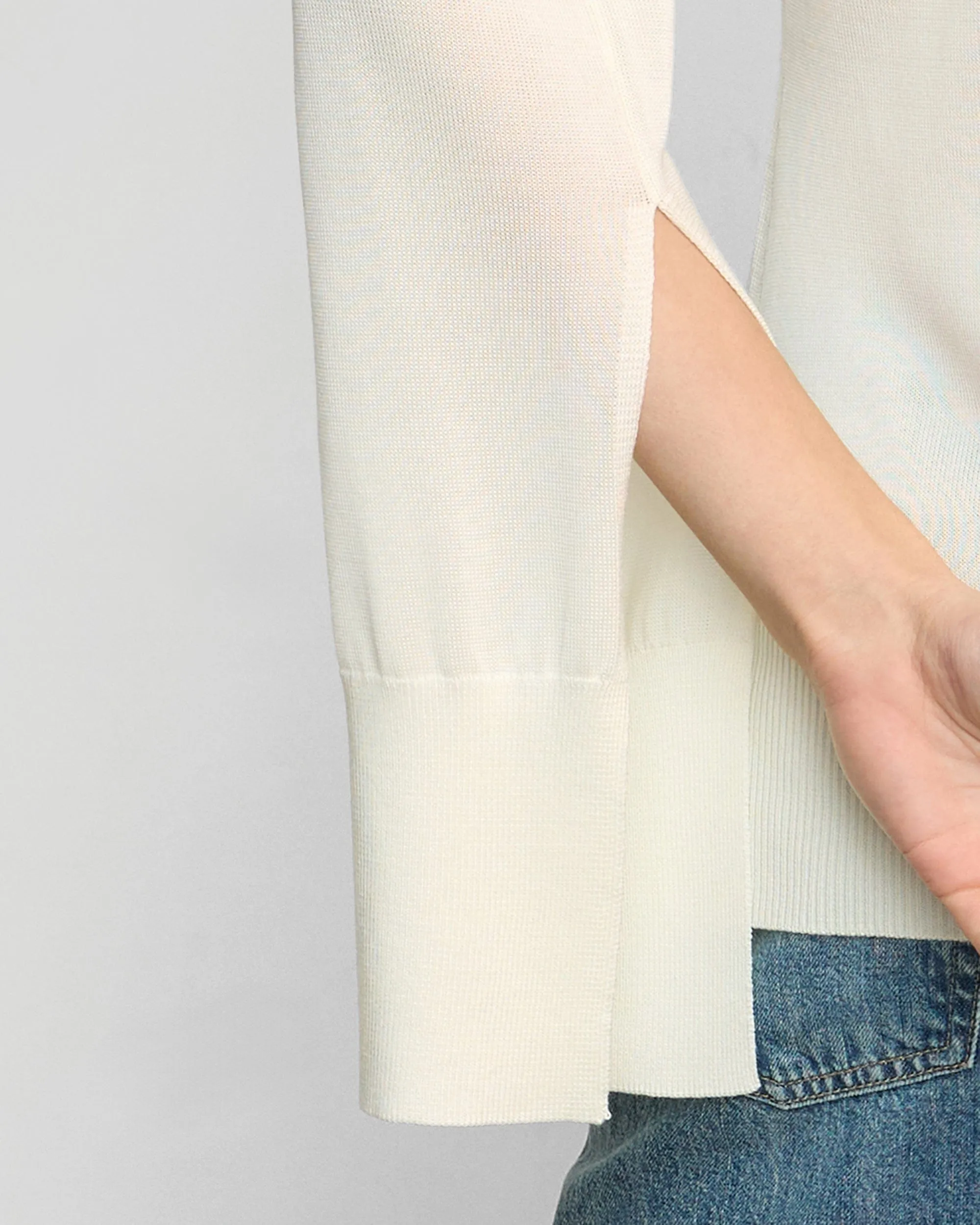 Ultimate Comfort Keegan Semi-Sheer Slit-Neck Knit Top