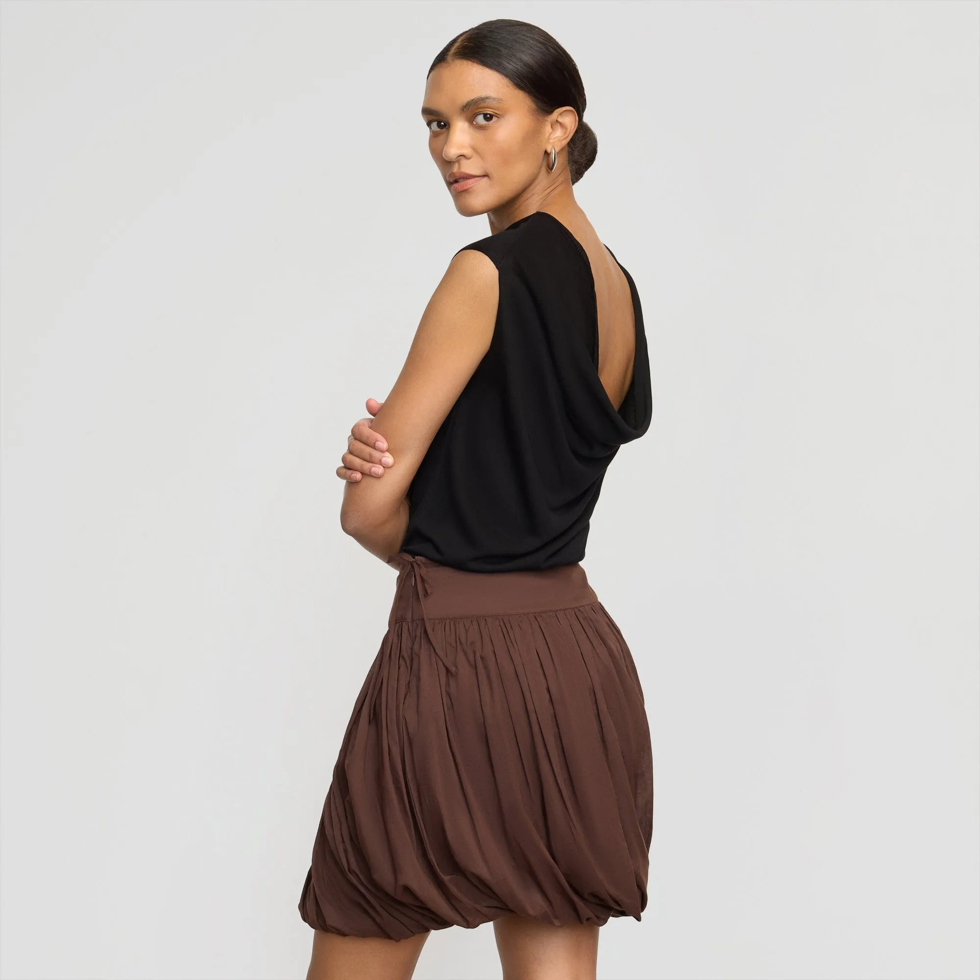 Casual Cozy Vallo Semi-Sheer Cowl-Back Knit Blouse