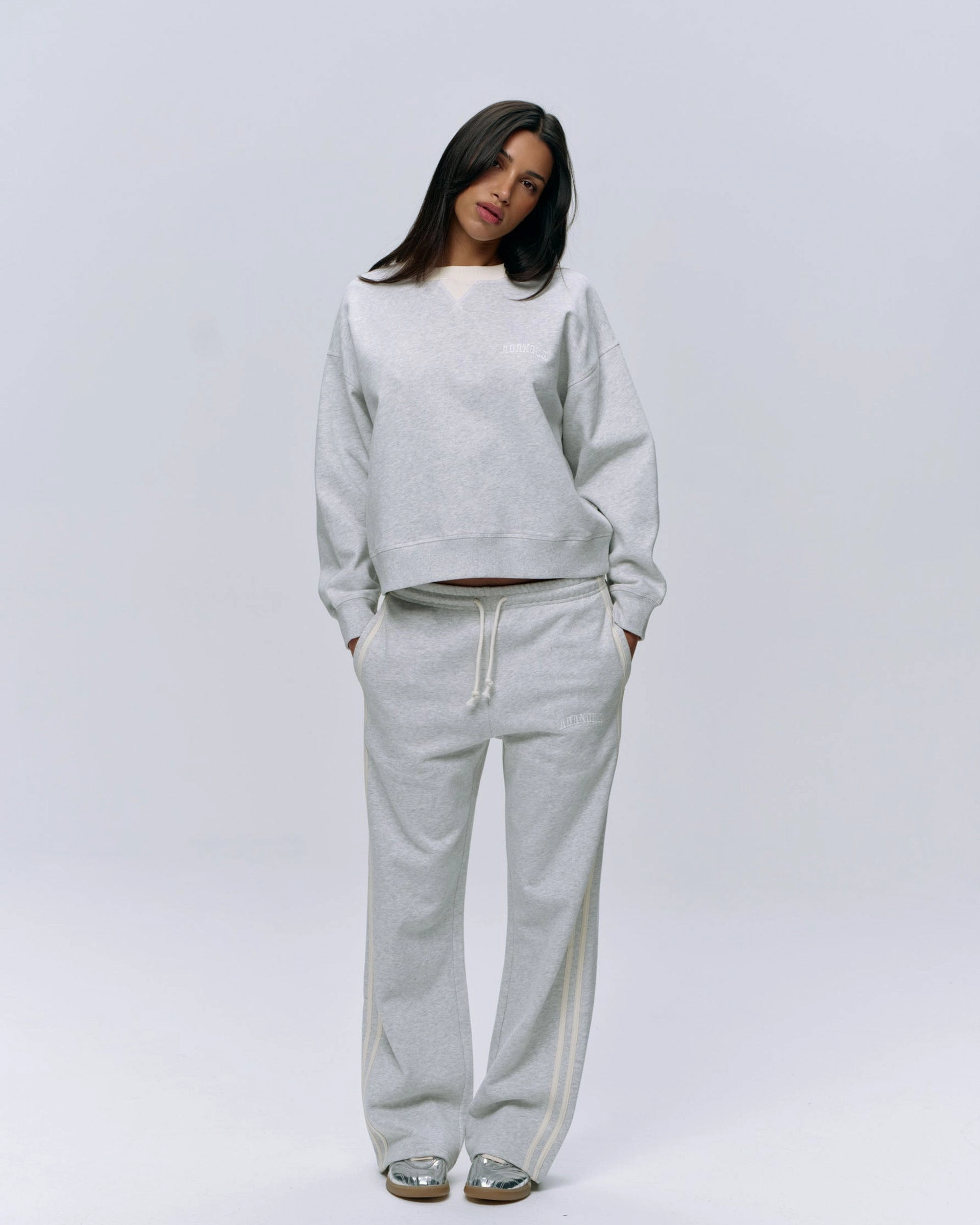Varsity Loose Fit Sweatpants - Light Grey Melange/Marshmallow White ResilientElasticBand
