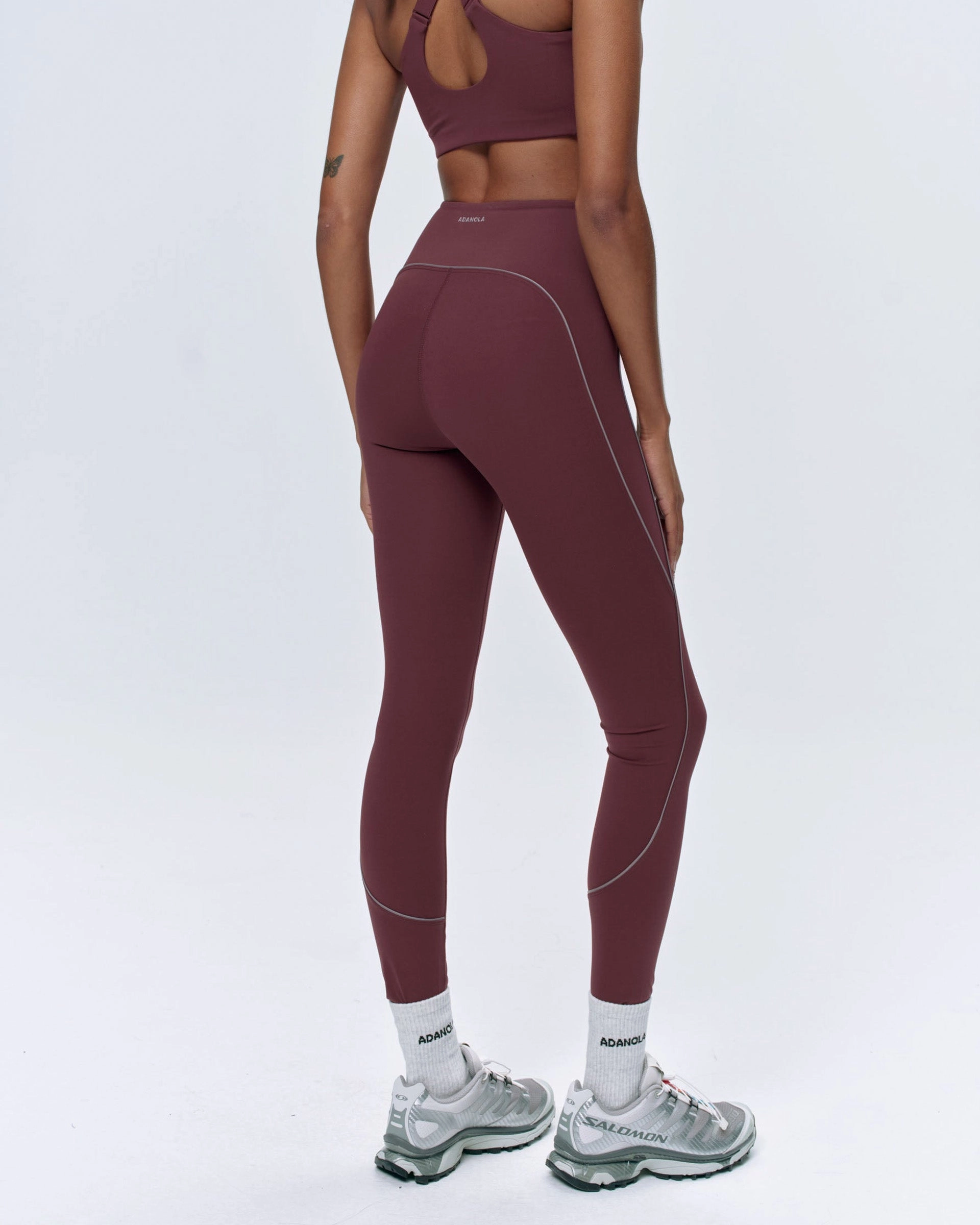 Travel Ease Ultimate Reflective Piping Leggings - Burgundy