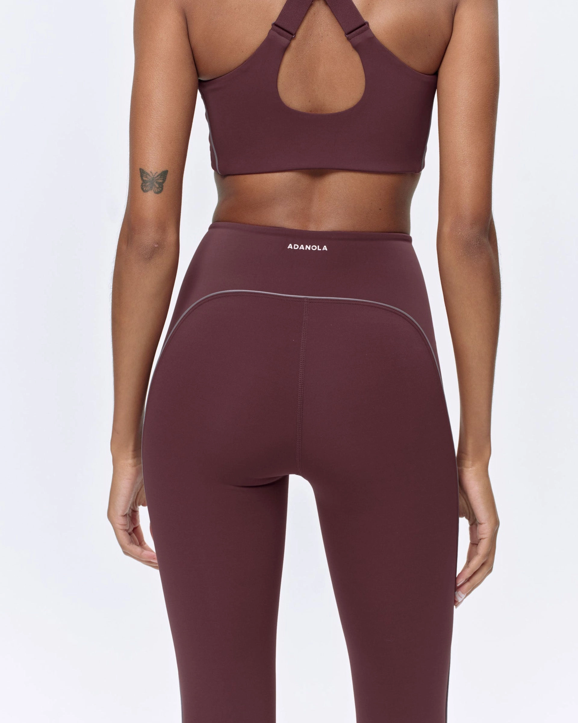 Elastic waist Core Style Ultimate Reflective Piping Leggings - Burgundy
