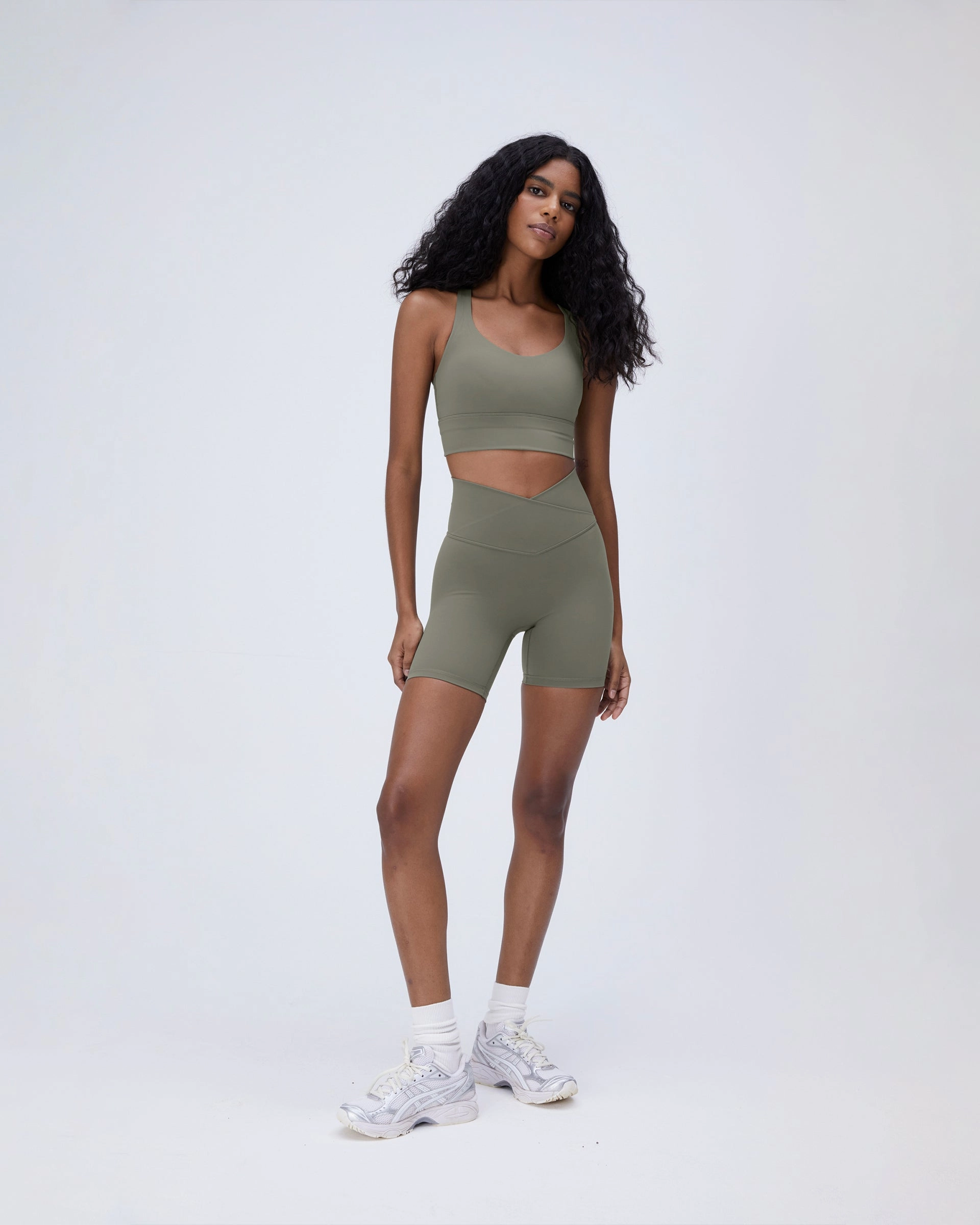 Ultimate Wrap Over Crop Shorts - Olive Green Breathable Cut