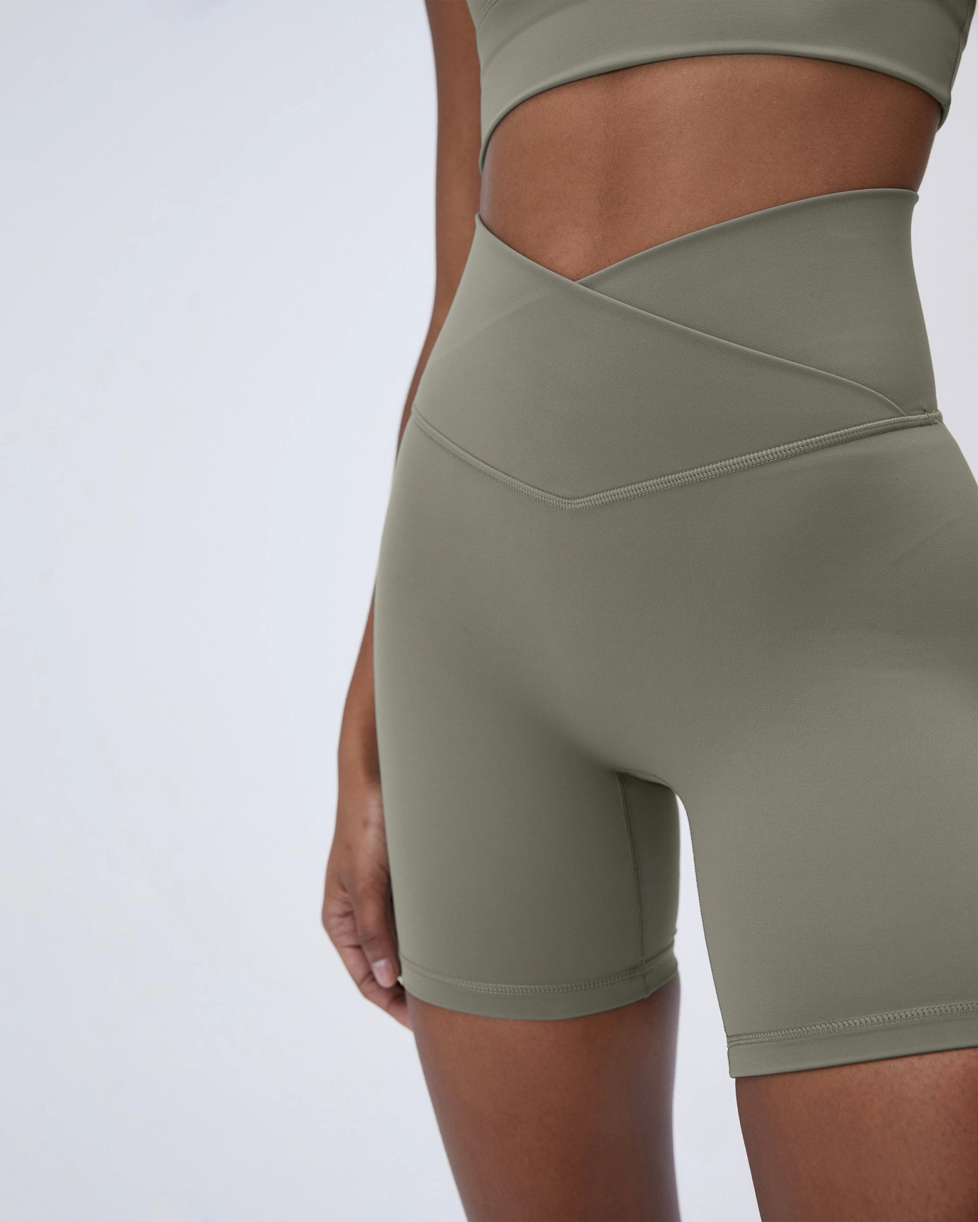 Recycled Polyester Ultimate Wrap Over Crop Shorts - Olive Green