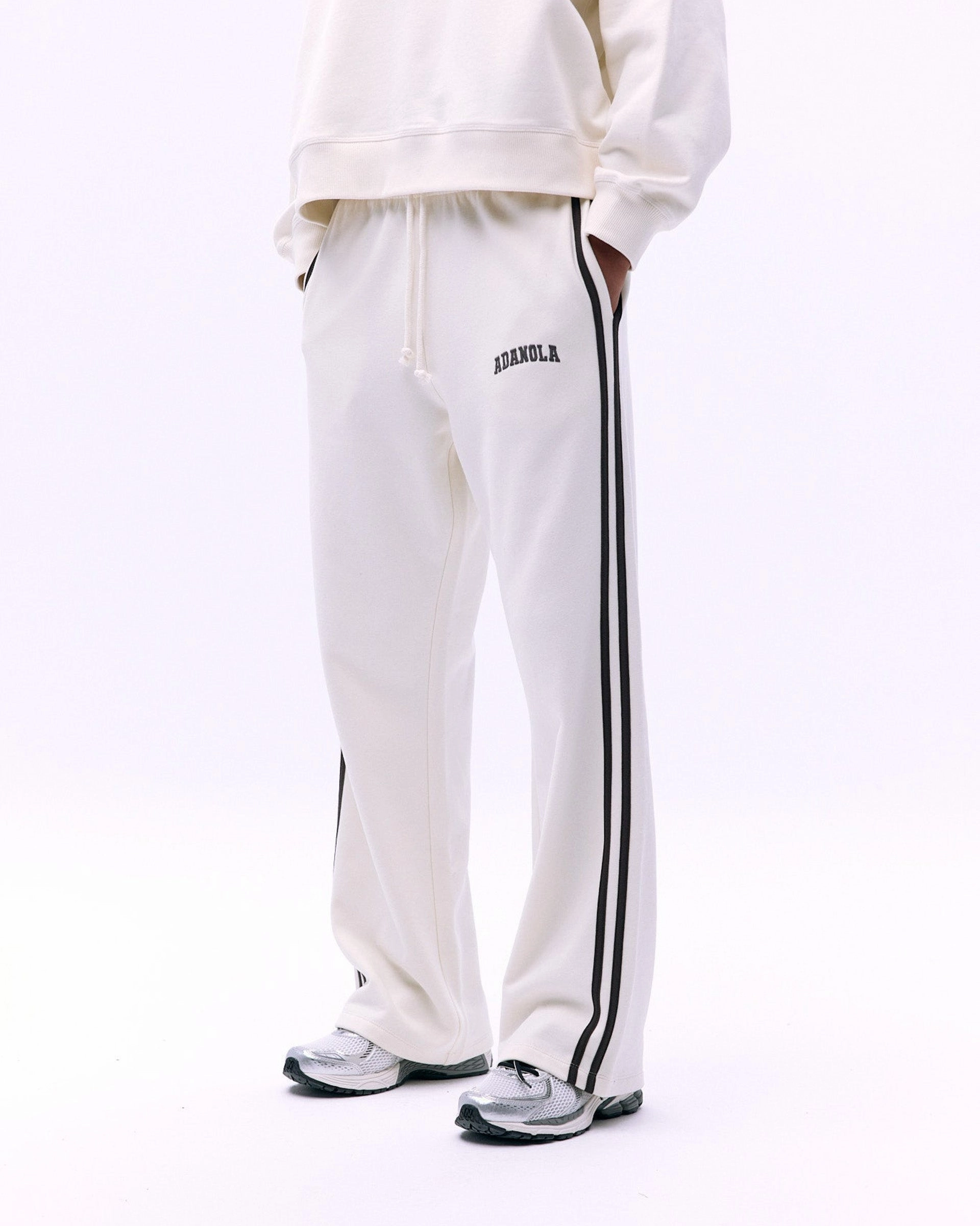 Active Comfort Fit Cozy and Relaxed Varsity Loose Fit Sweatpants - Marshmallow White/Coffee Bean