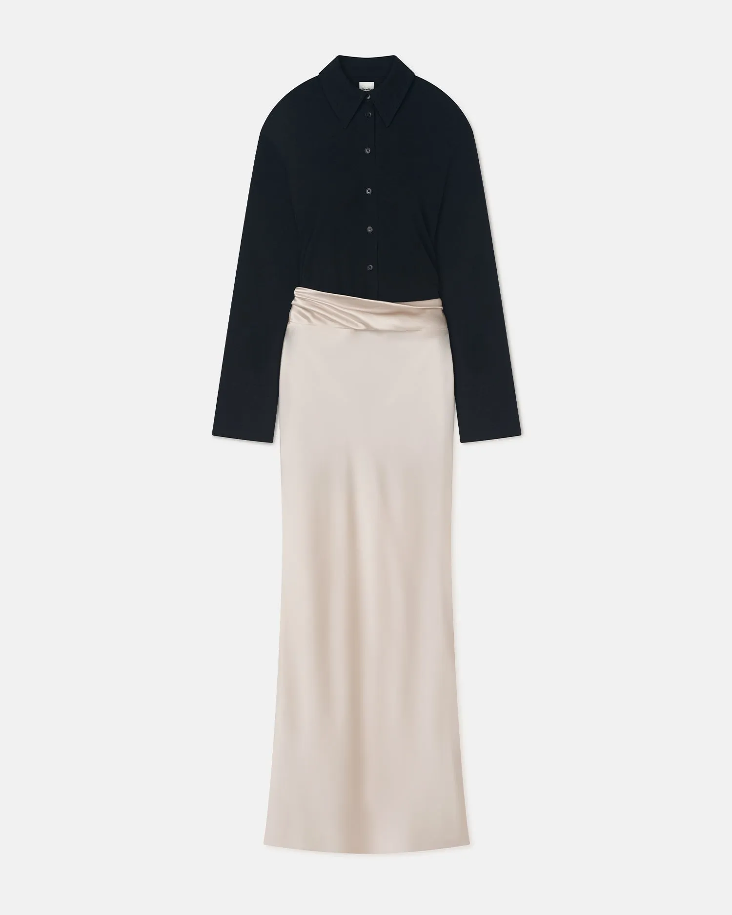 Slim Form Travel-Style Scylla - Mesh Jersey and Slip Satin Dress - Creme/Black