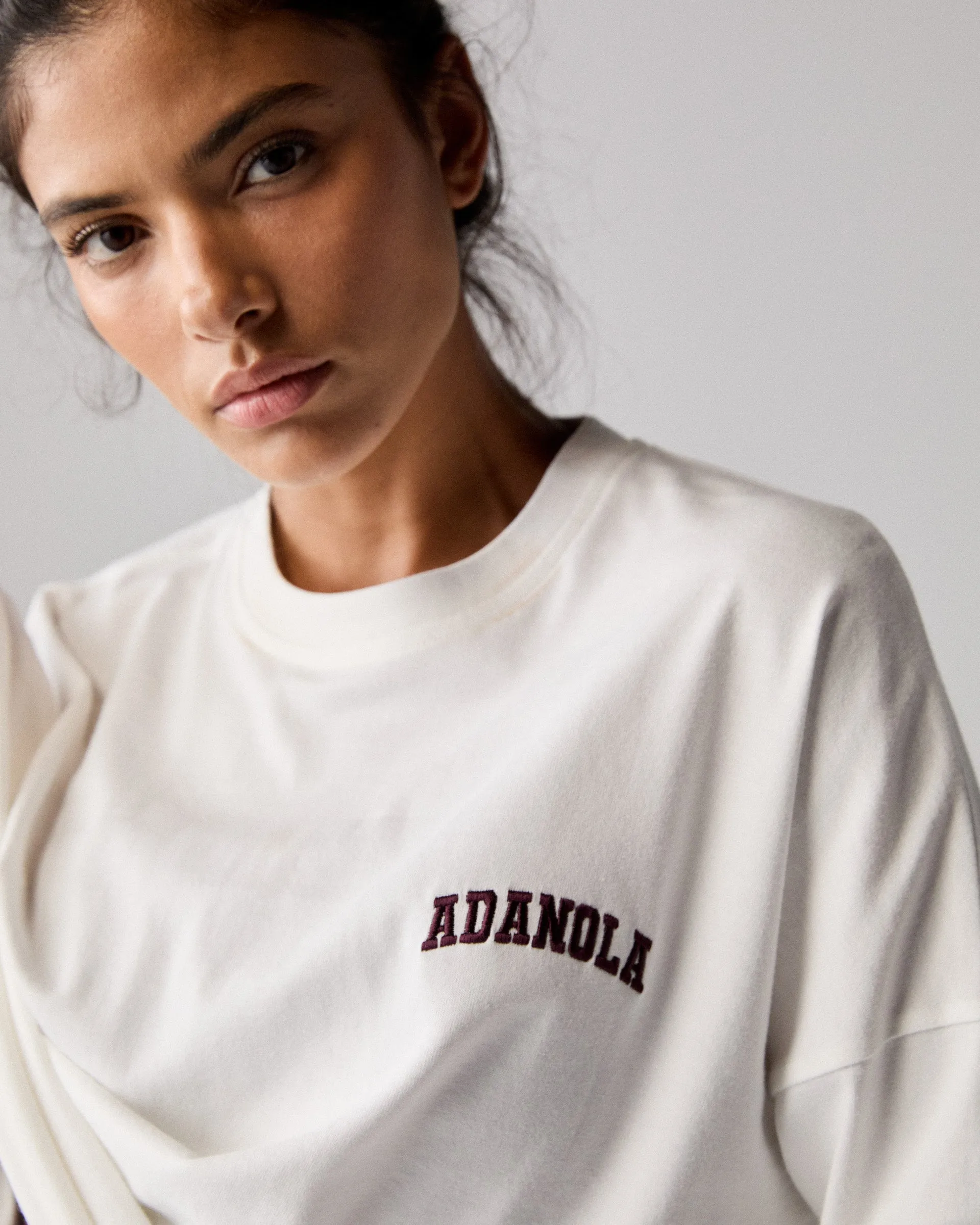Breathable mesh Varsity Long Sleeve Drop Shoulder T-shirt - White/Dark Cherry