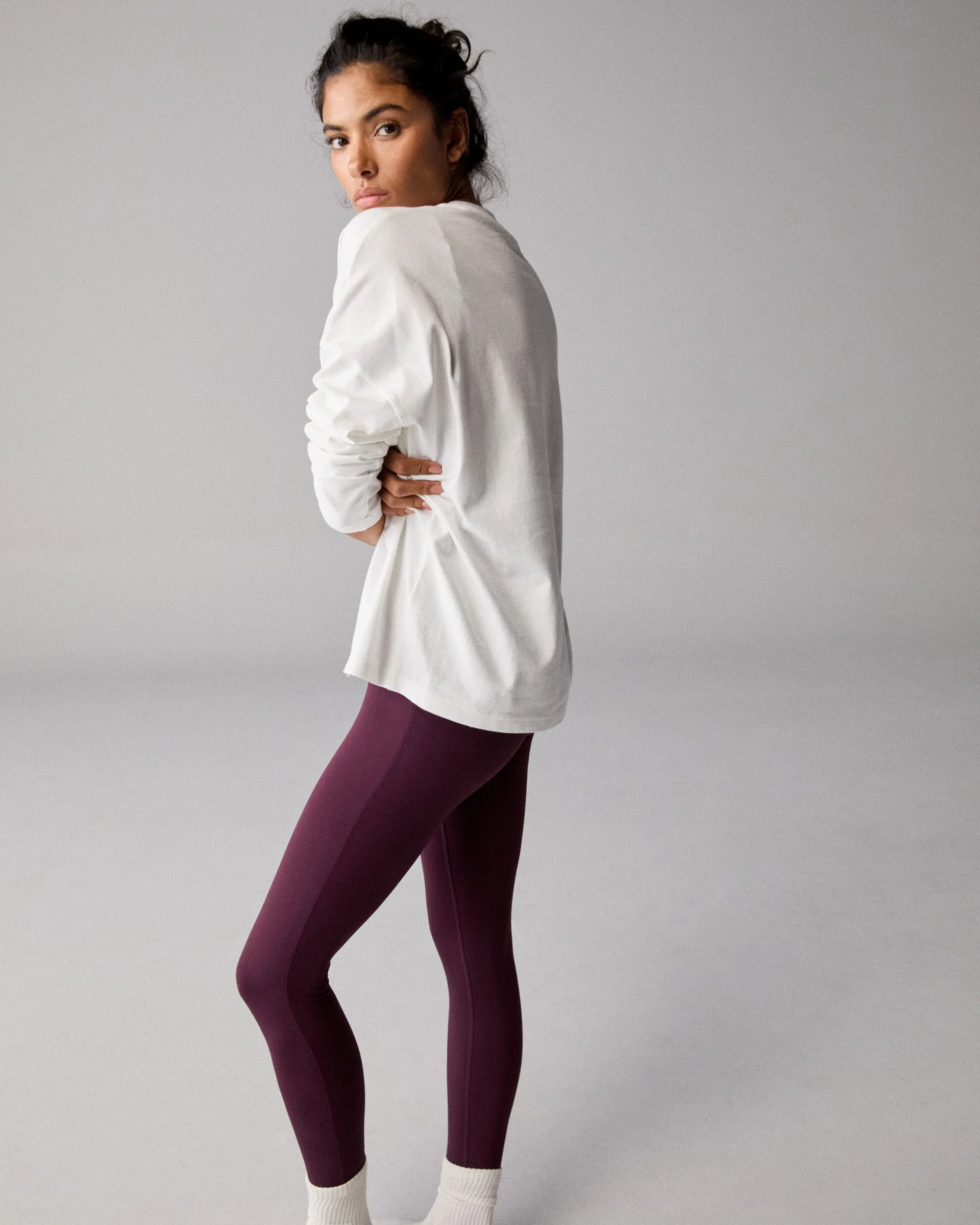 Varsity Long Sleeve Drop Shoulder T-shirt - White/Dark Cherry Shrinkage Prevention Treatment Relaxed Look