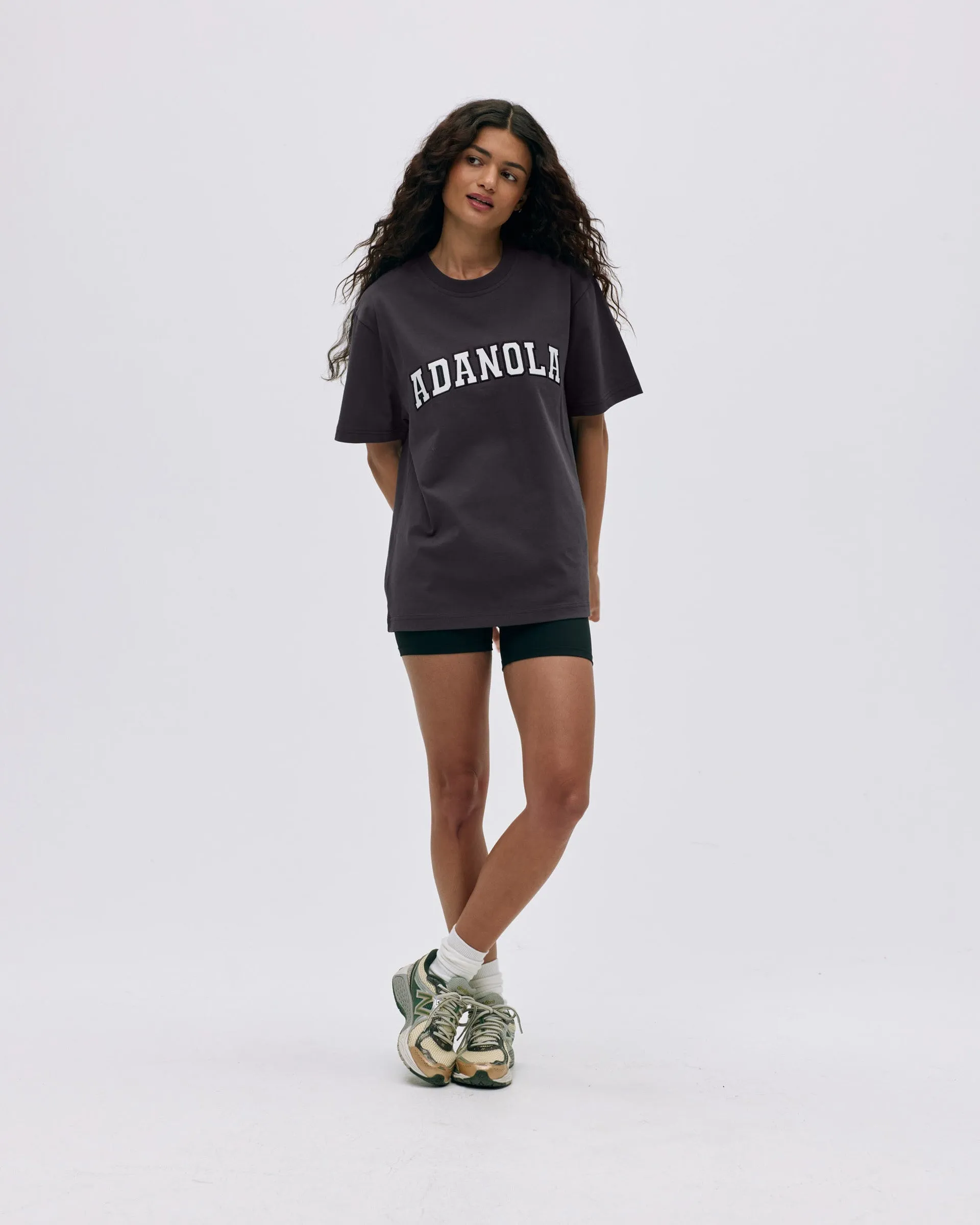 Varsity Short Sleeve Oversized T-shirt - Coffee Bean/White EasyClean
