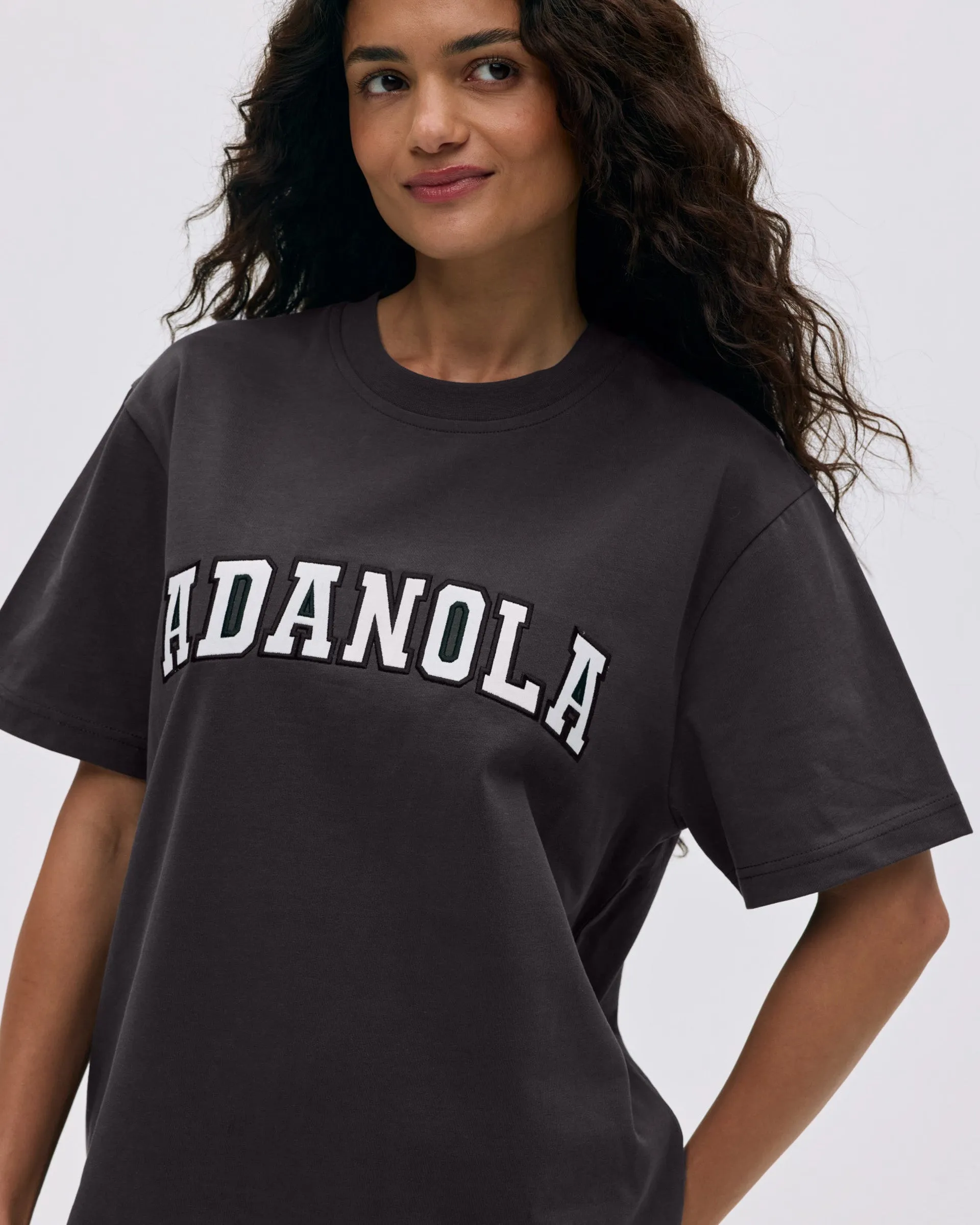 Varsity Short Sleeve Oversized T-shirt - Coffee Bean/White Durable Double Stitching