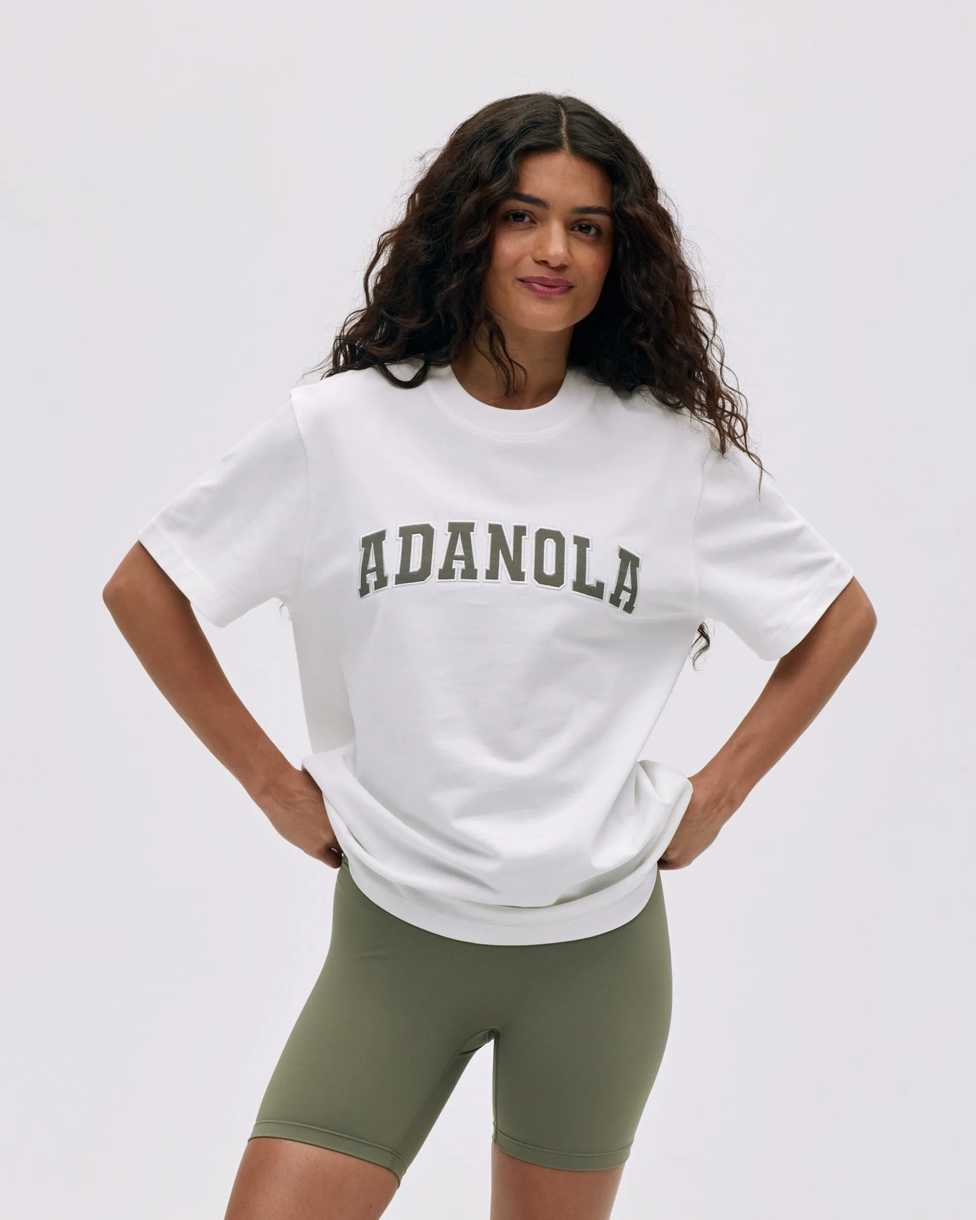 Varsity Short Sleeve Oversized T-shirt - White/Olive Green AbrasionResistantFabric Breathable3DKnit