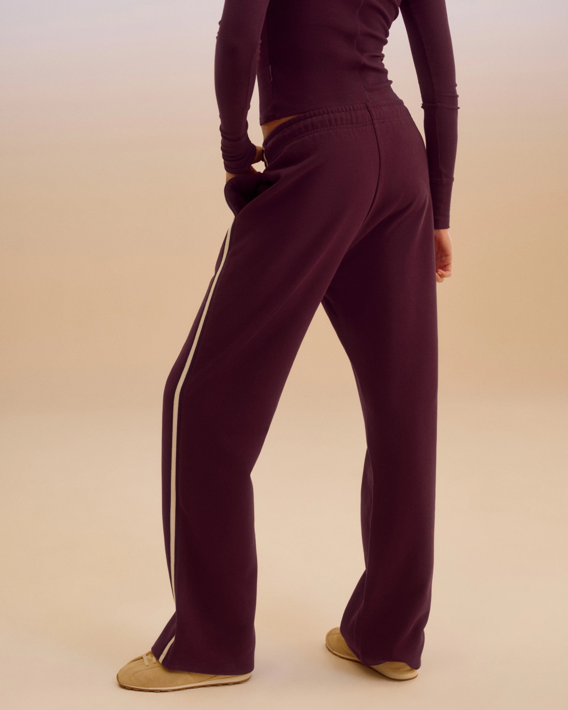 simple design Varsity Loose Fit Straight Leg Sweatpants - Dark Cherry/Marshmallow White