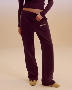 Varsity Loose Fit Straight Leg Sweatpants - Dark Cherry/Marshmallow White Slim Look