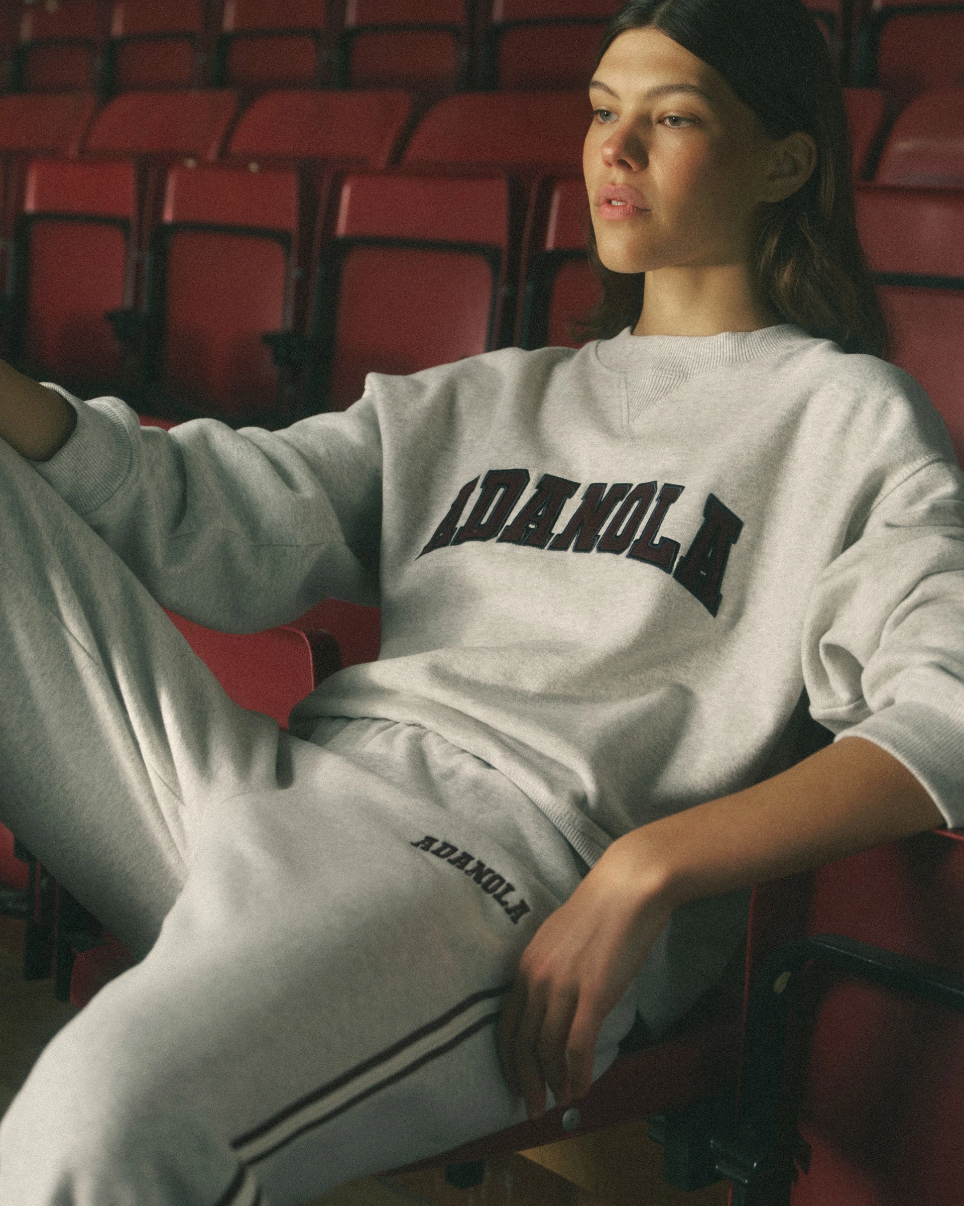 Moisture control Windproof Membrane Varsity Loose Fit Straight Leg Sweatpants - Light Grey Melange/Dark Cherry