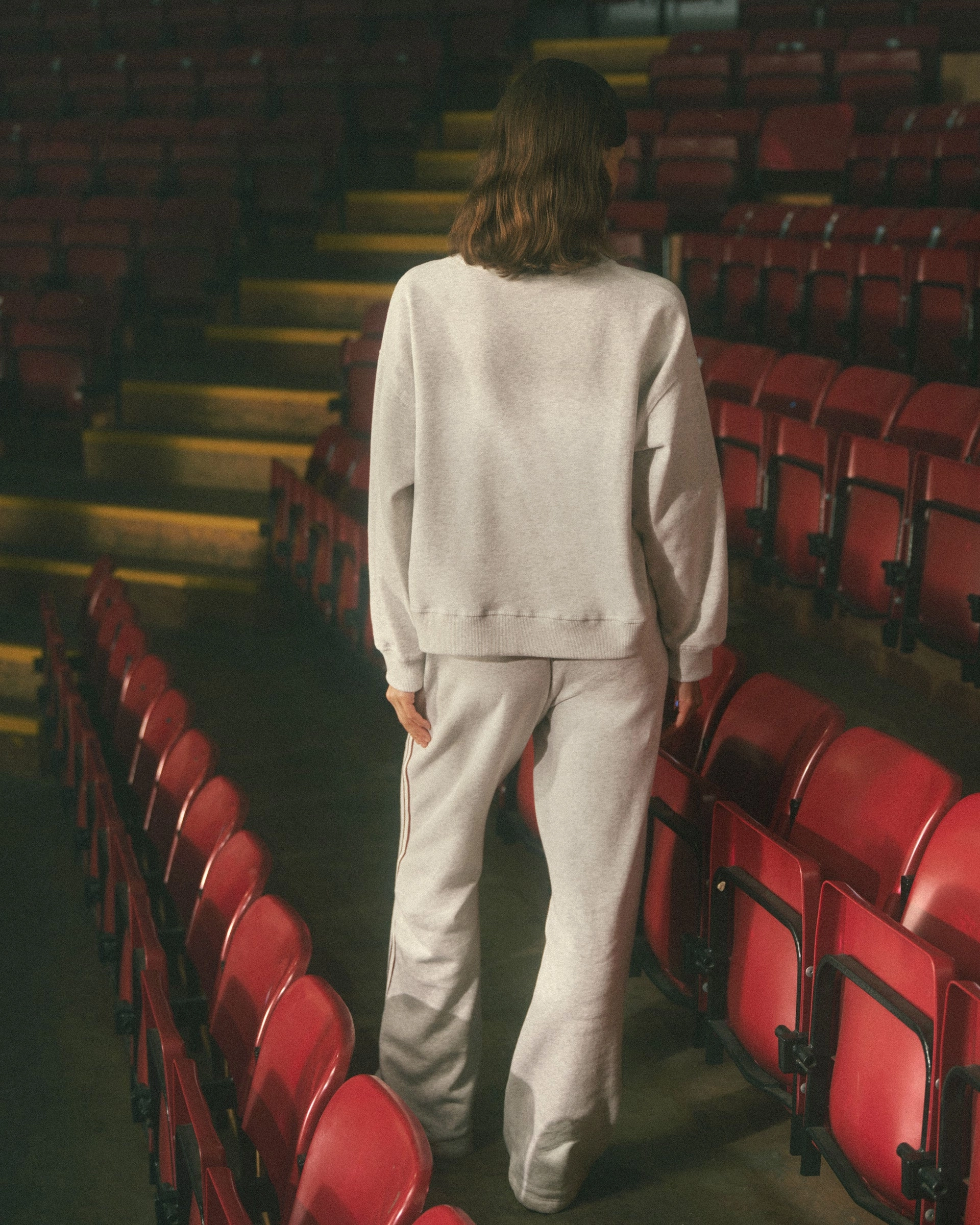 Street Inspired AntiStaticLining Varsity Loose Fit Straight Leg Sweatpants - Light Grey Melange/Dark Cherry