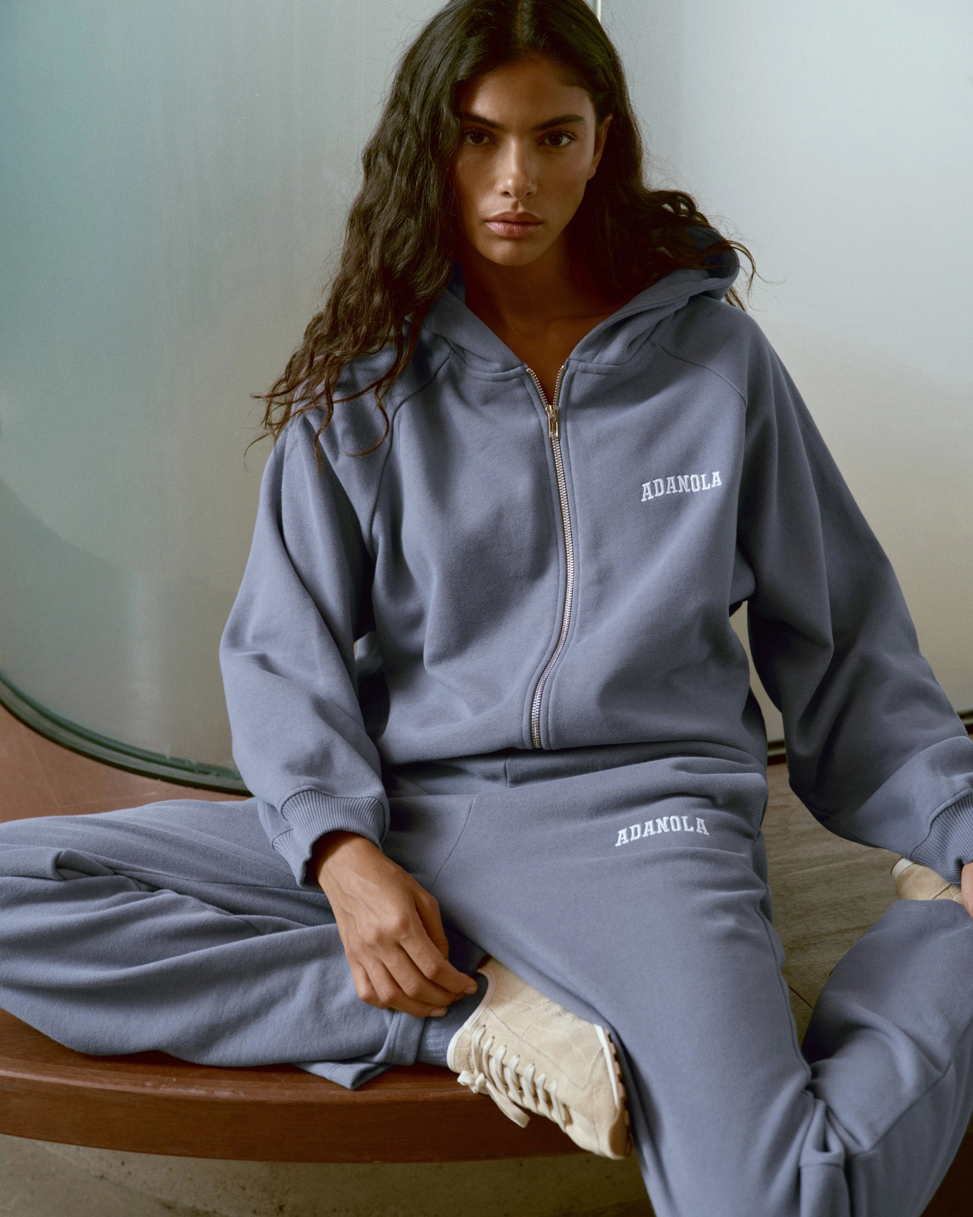 Zip-off legs Tight Fit Varsity Loose Fit Straight Leg Sweatpants - Slate Blue