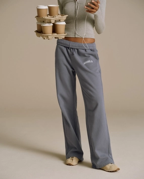 Warm Layer Varsity Loose Fit Straight Leg Sweatpants - Slate Blue