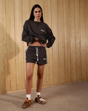 Varsity Loose Fit Sweat Shorts - Coffee Bean/Marshmallow White shrink-resistant laid-back style