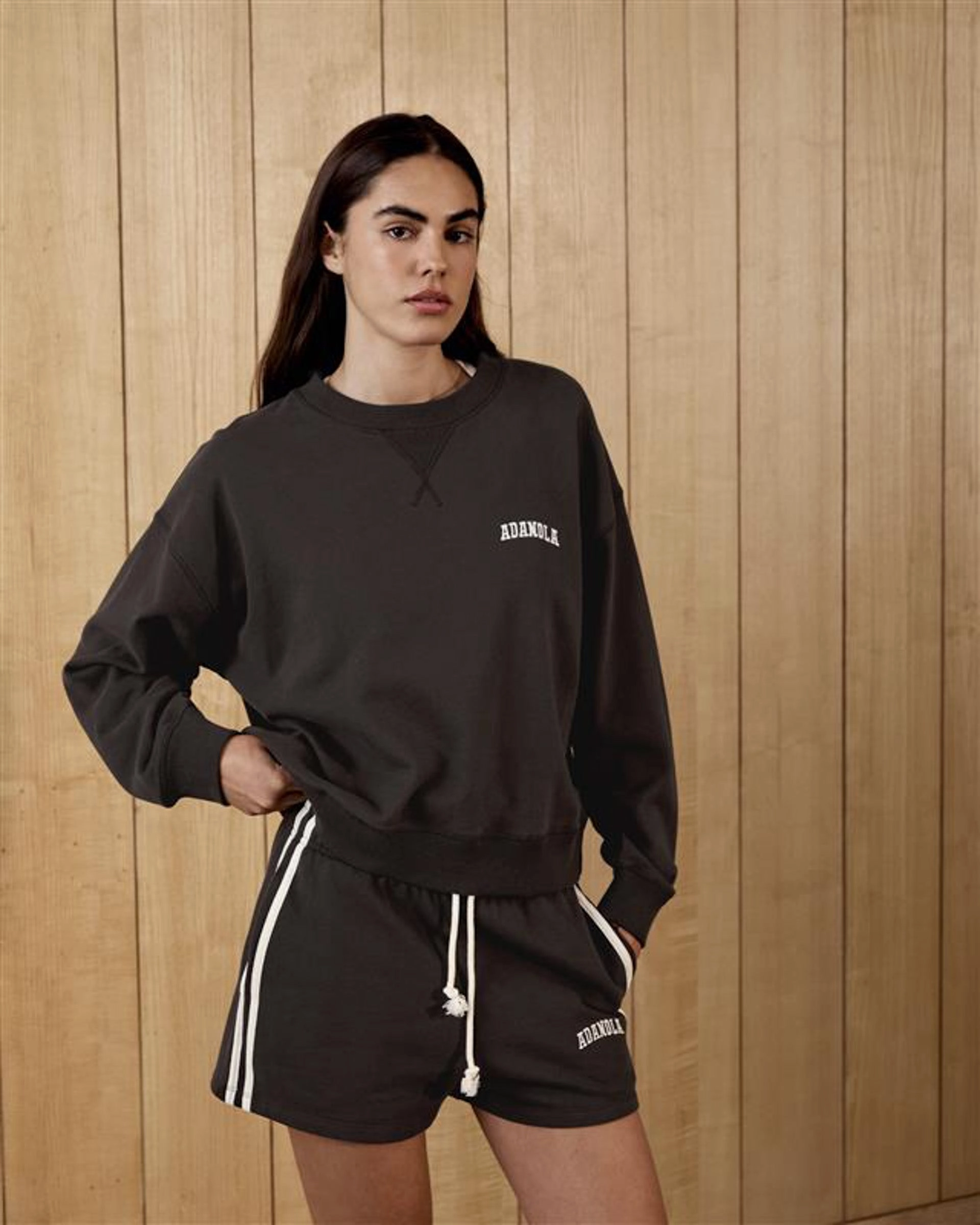 poolside gear No Friction Varsity Loose Fit Sweat Shorts - Coffee Bean/Marshmallow White