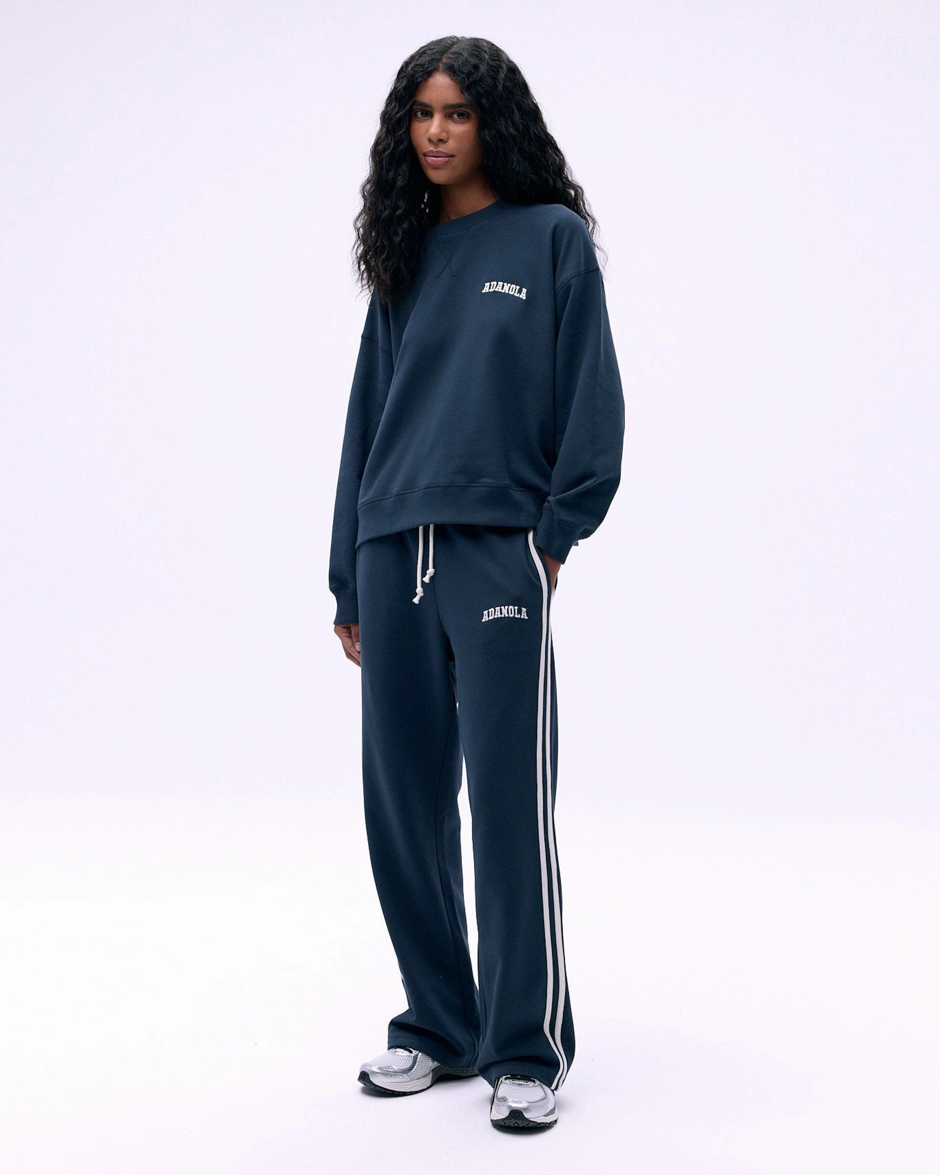 Chilly Layering Varsity Loose Fit Sweatpants - Midnight Blue/Marshmallow White