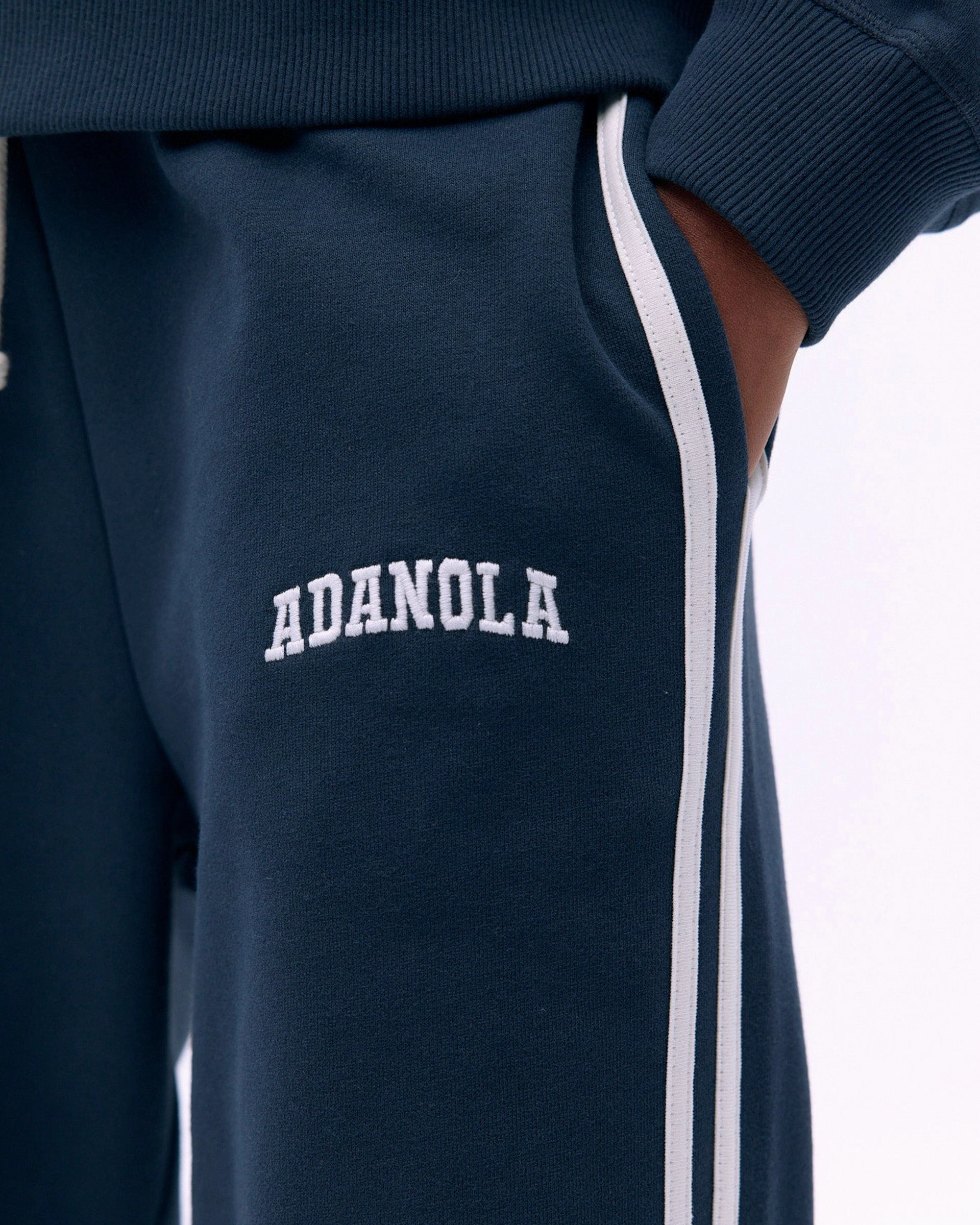 Slim Stretch Fit Hiking Gear Varsity Loose Fit Sweatpants - Midnight Blue/Marshmallow White