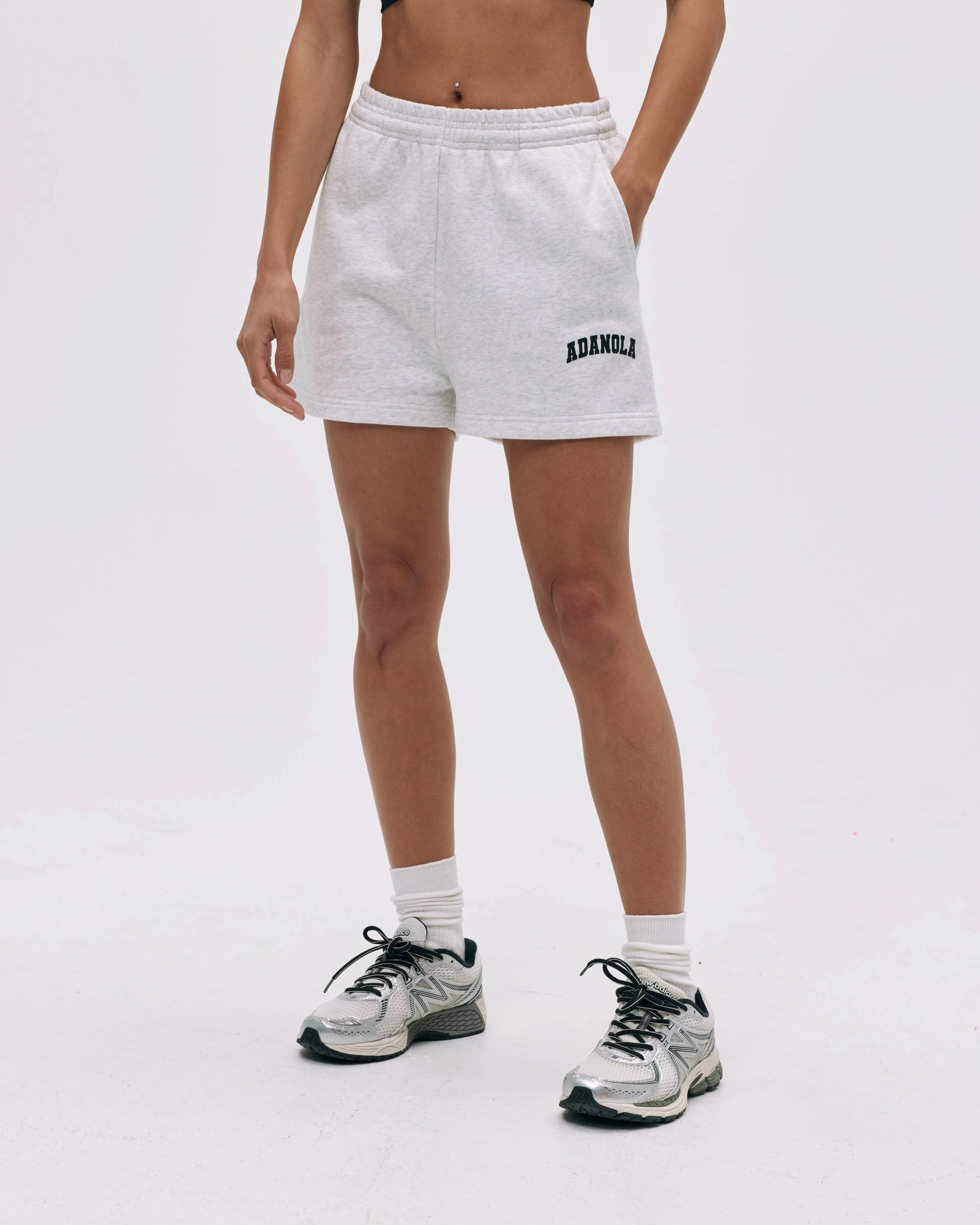 Varsity Sweat Shorts - Light Grey Melange/Black young adults Flexible Stretch Waist
