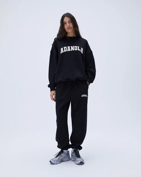 No Wrinkle Durable Hem Varsity Sweatpants - Black