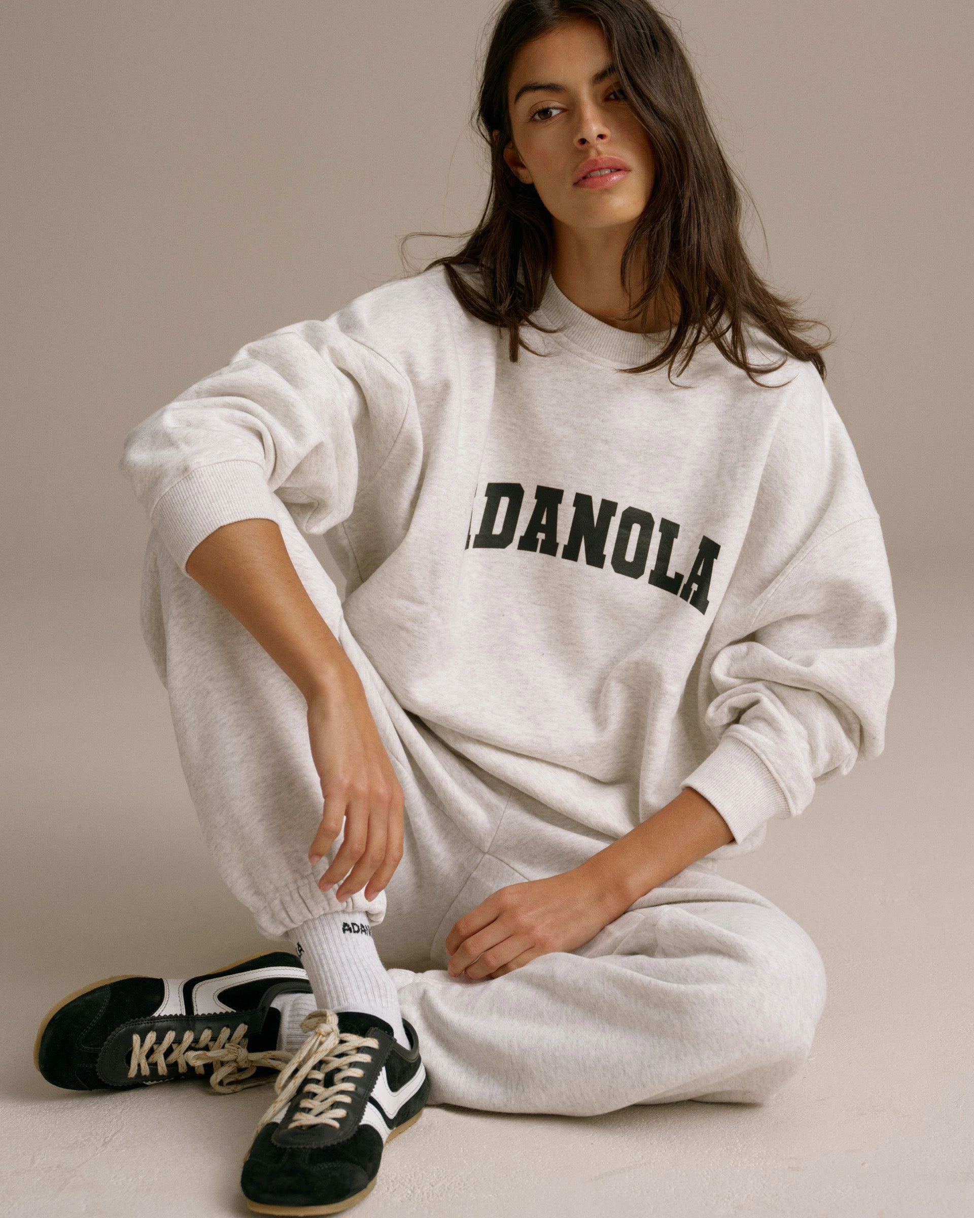 Fashionable Appeal Adjustable Closure Varsity Sweatpants - Light Grey Melange/Black