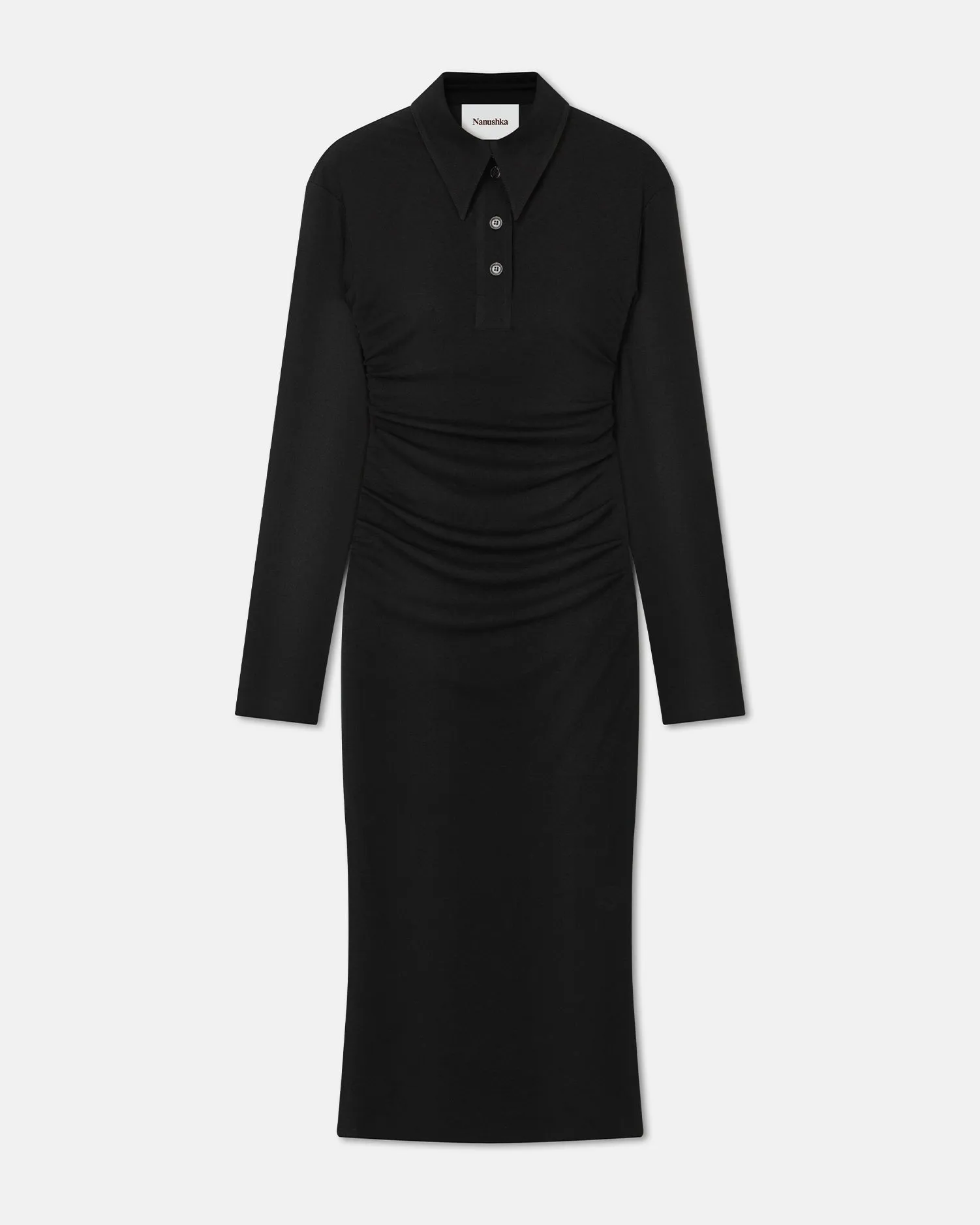 Moment Light Versatile Wear Verity - Mesh Jersey Shirt Dress - Black