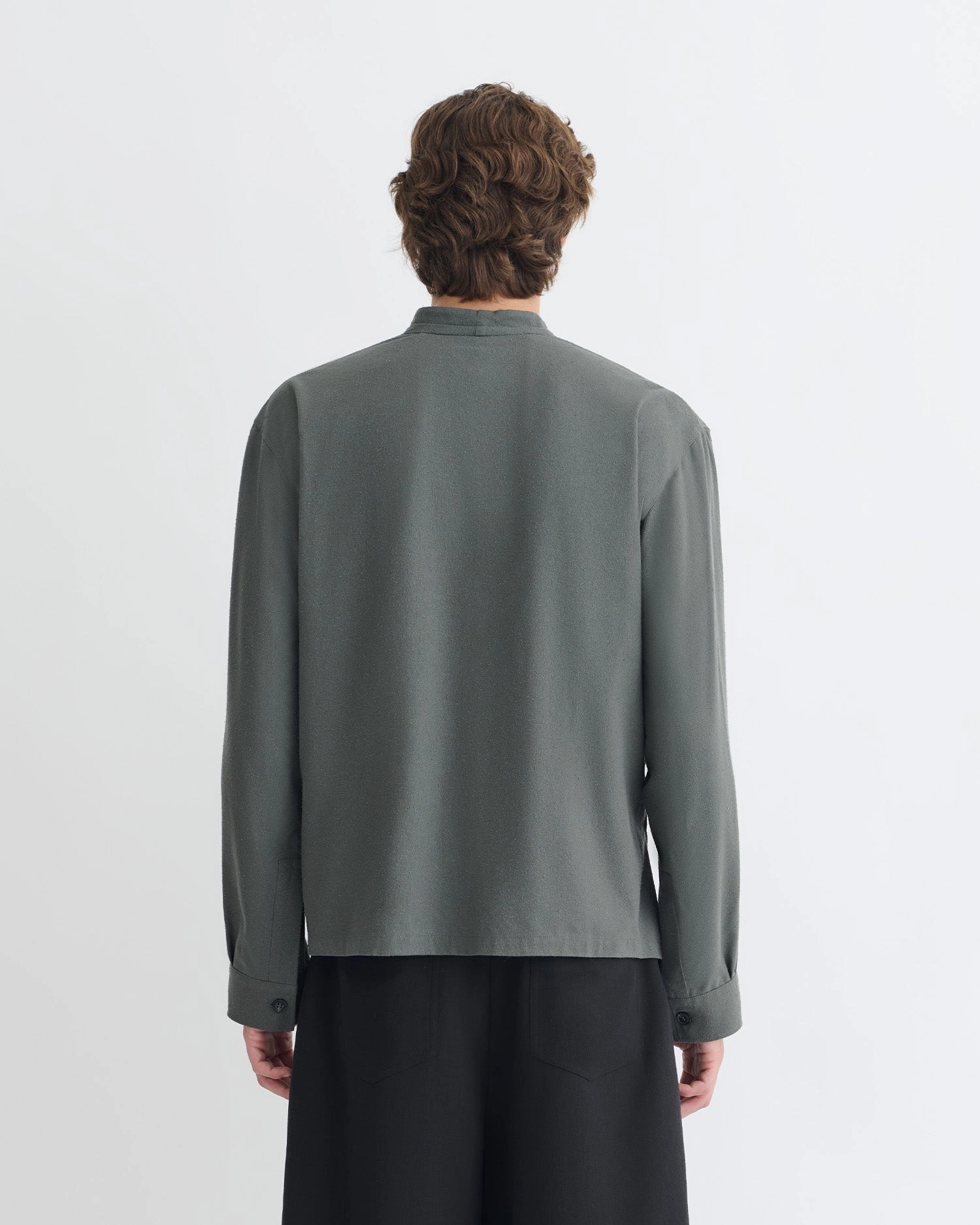 Yorick - Raw Silk Wrap Shirt - Dark Grey Smooth Seam Finish Gift Idea