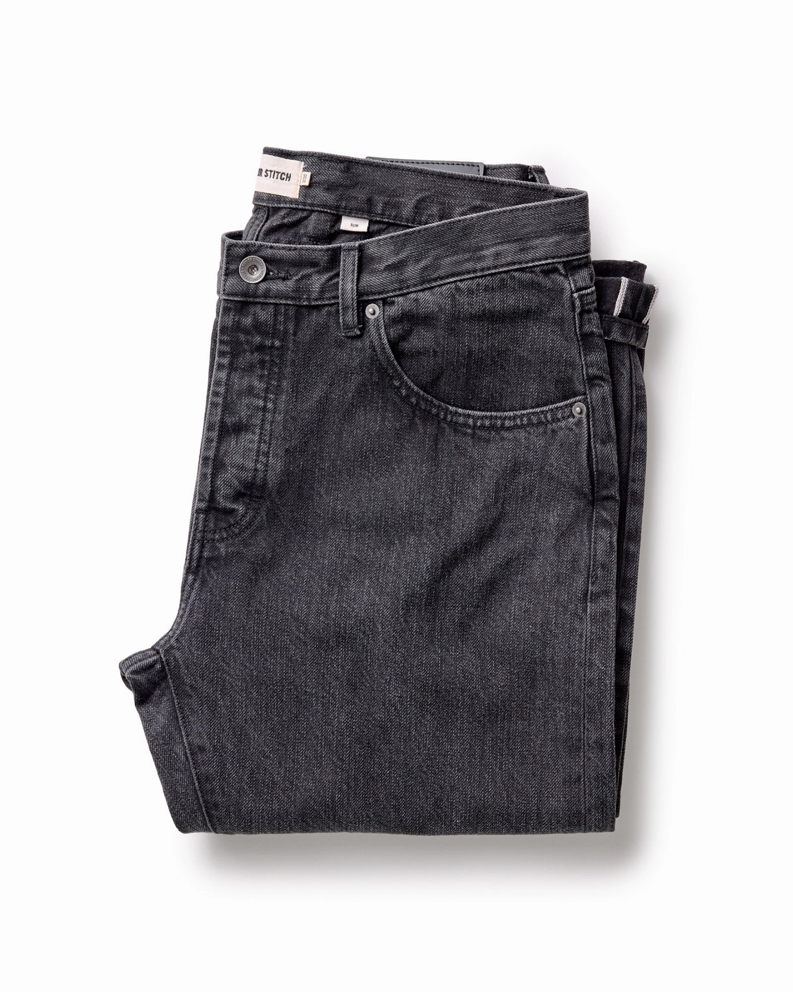 The Slim Jean in Washed Black Organic Slub Selvedge Timeless Match