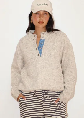 Comfort Waist Wallis Two-Tone Snap Collar Sweater - Oatmeal