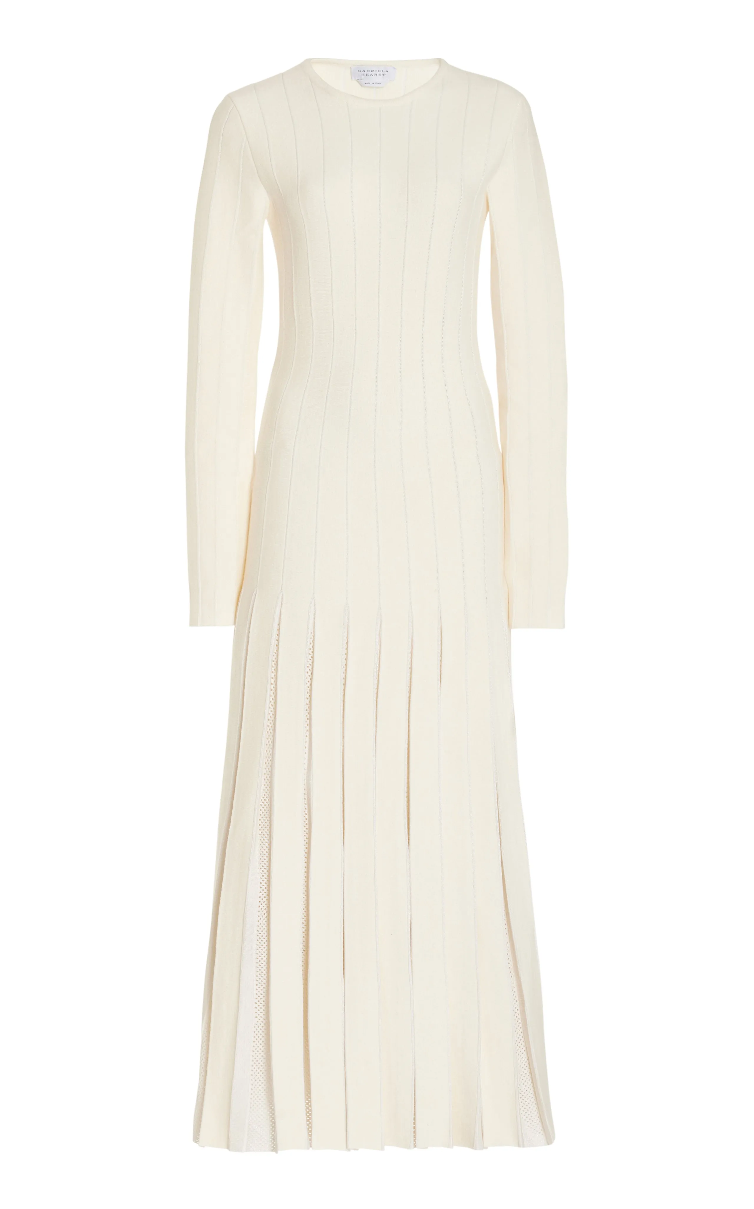 Walsh Knit Maxi Pleated Dress in Ivory Wool Jewel-Tone Daily Movement
