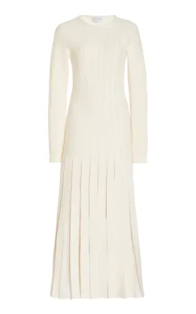 Walsh Knit Maxi Pleated Dress in Ivory Wool Jewel-Tone Daily Movement