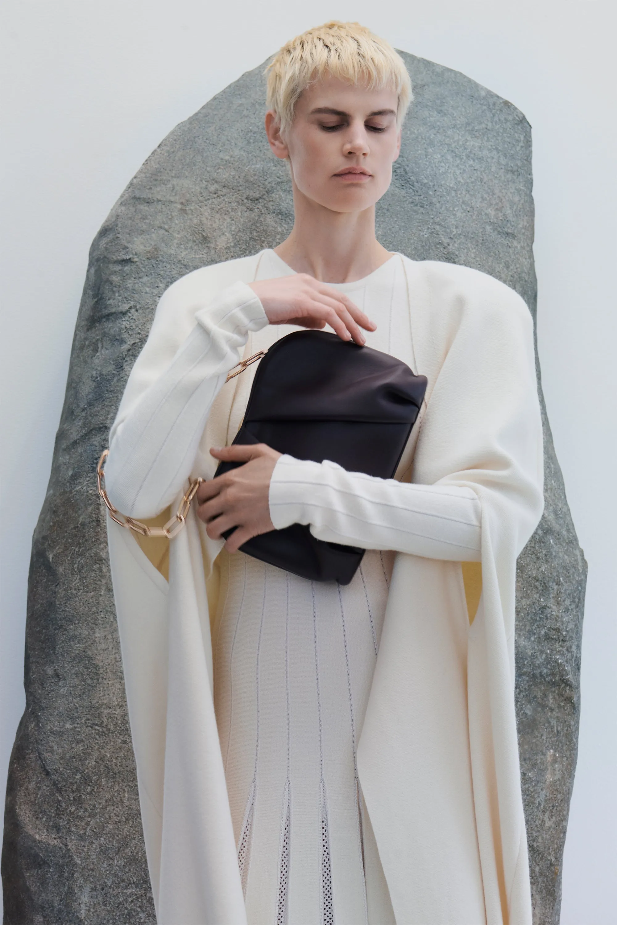 Walsh Knit Maxi Pleated Dress in Ivory Wool Urban Style