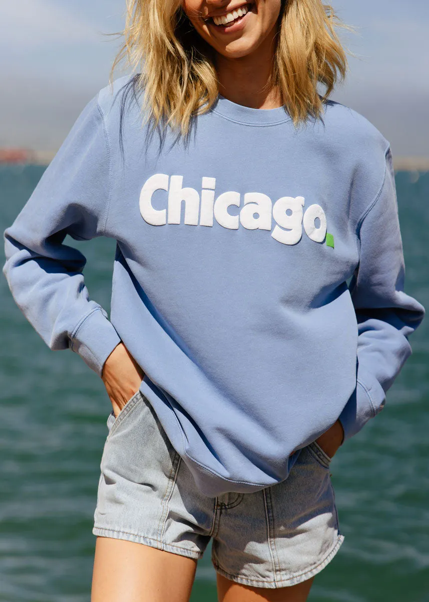 Drop Needle Detailing Casual Comfort Layer Chicago. Crewneck Sweatshirt - Blue & White