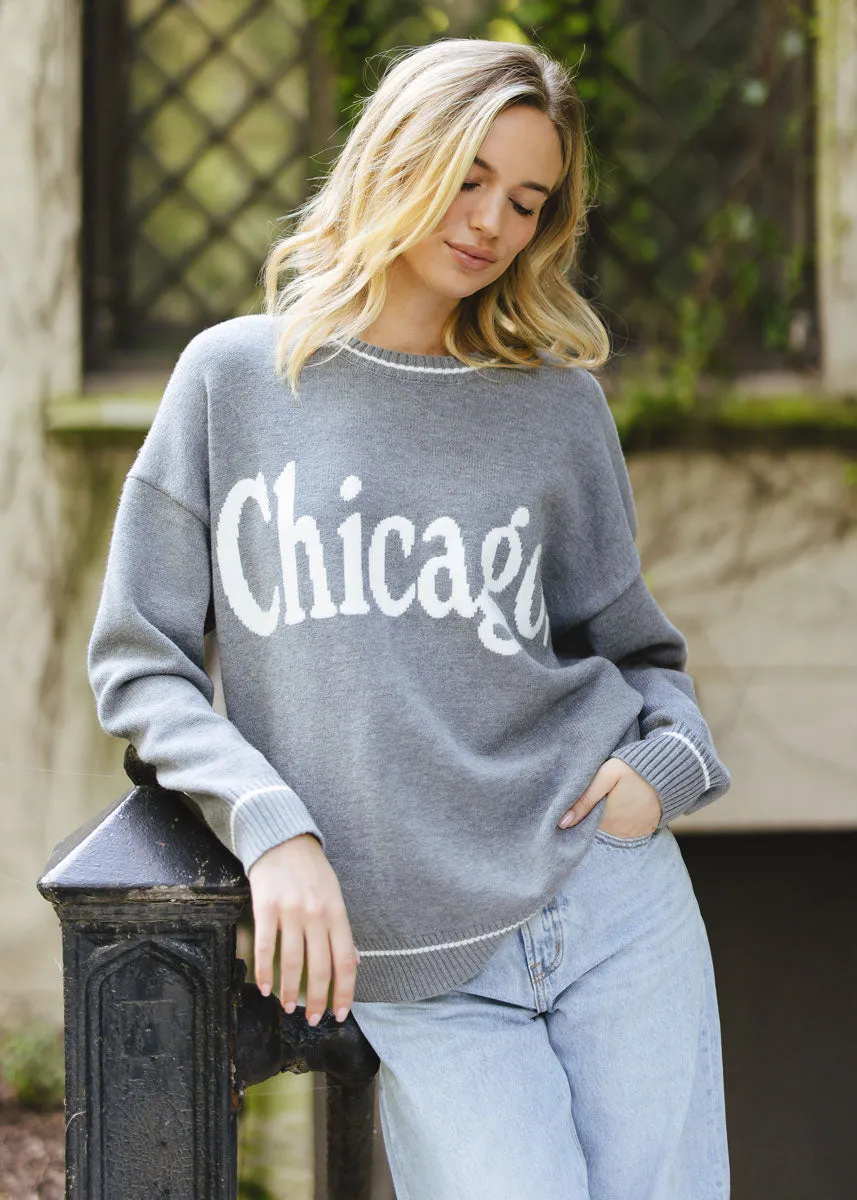 Chicago Oversized Stripe Cuff Sweater - Dark Grey Warm Fashion Cozy Knit Style