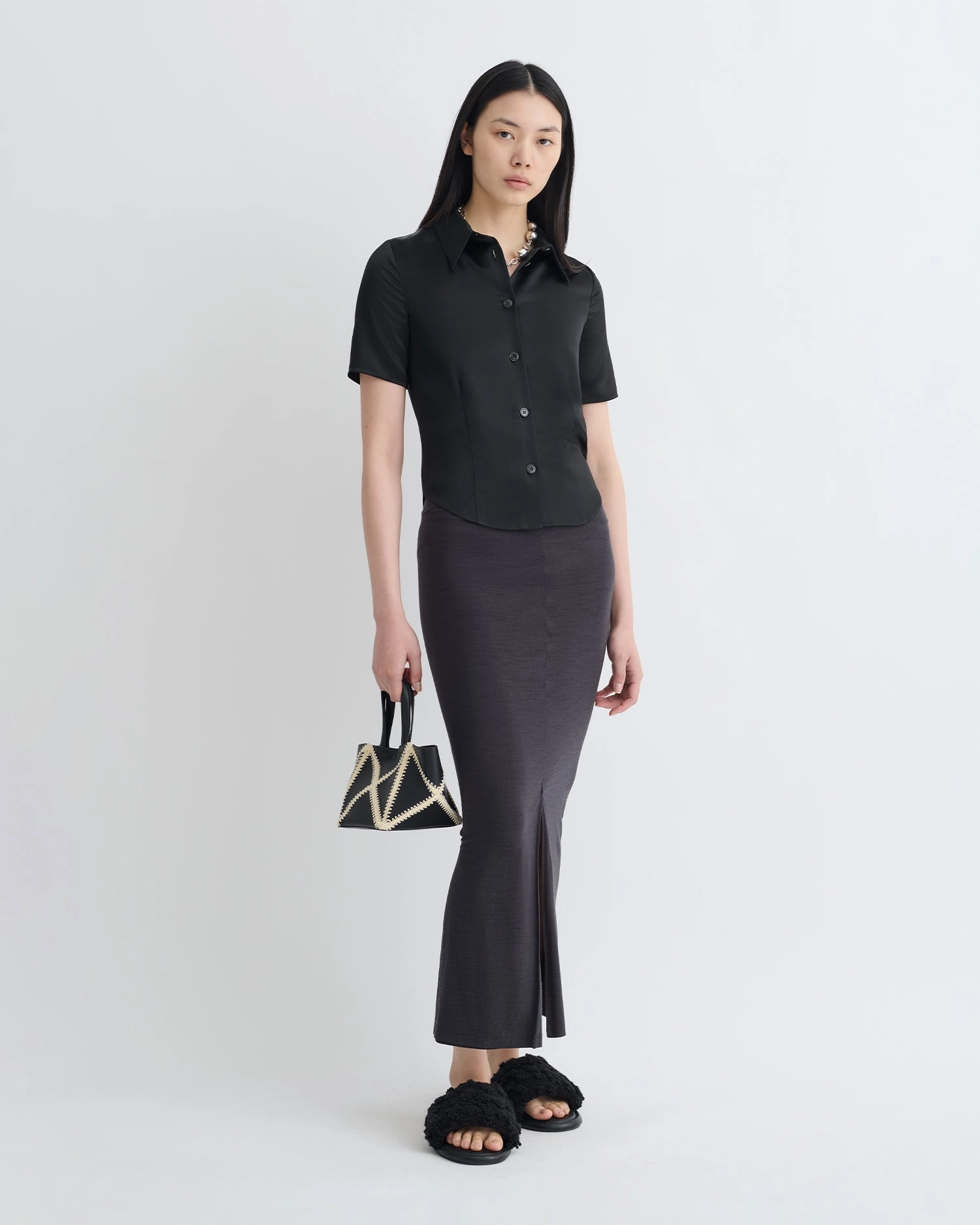 Clare - Slip Satin Shirt - Black Everyday Wear Holiday Outfit