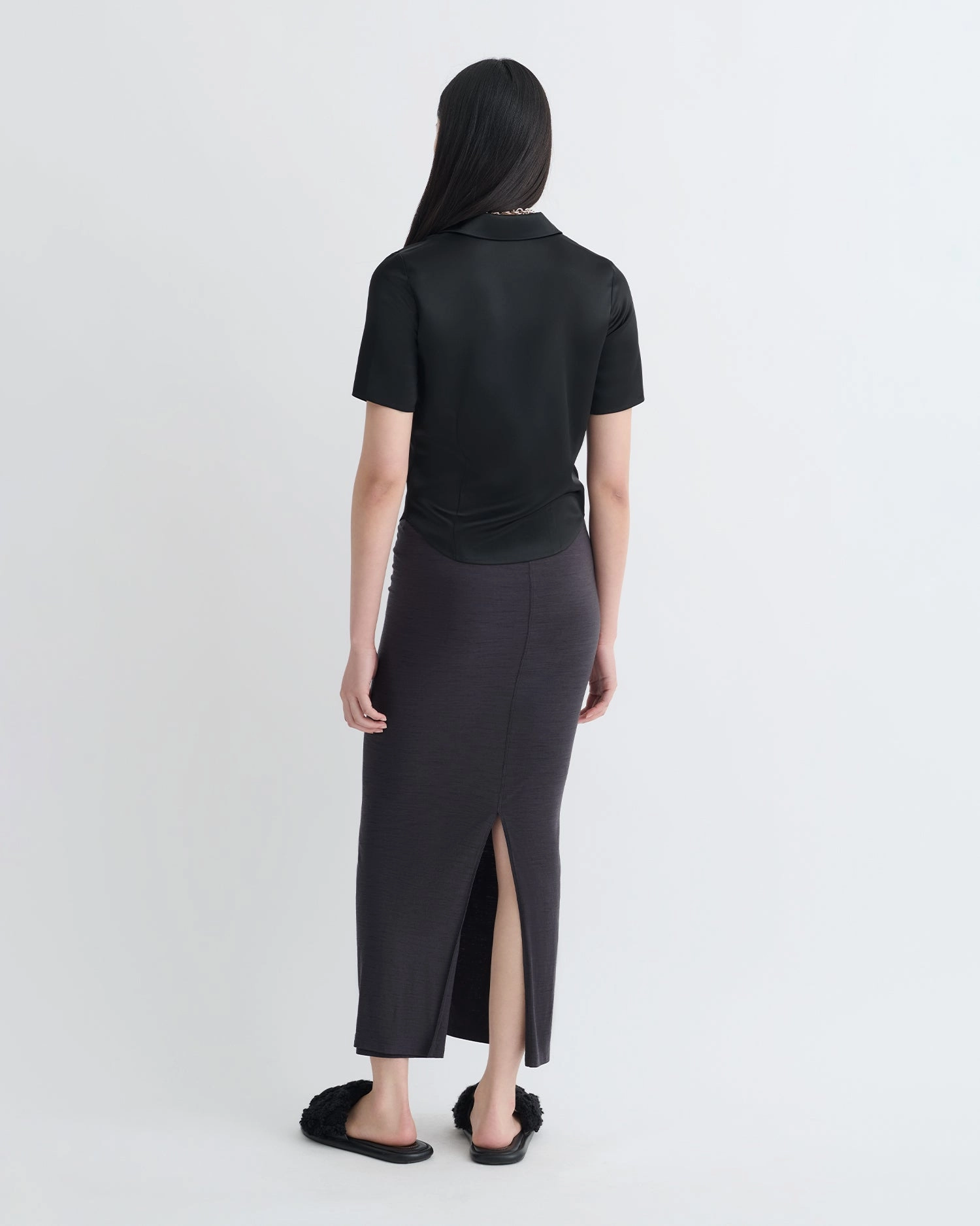 Clare - Slip Satin Shirt - Black Eco friendly materials Smart Casual Wear