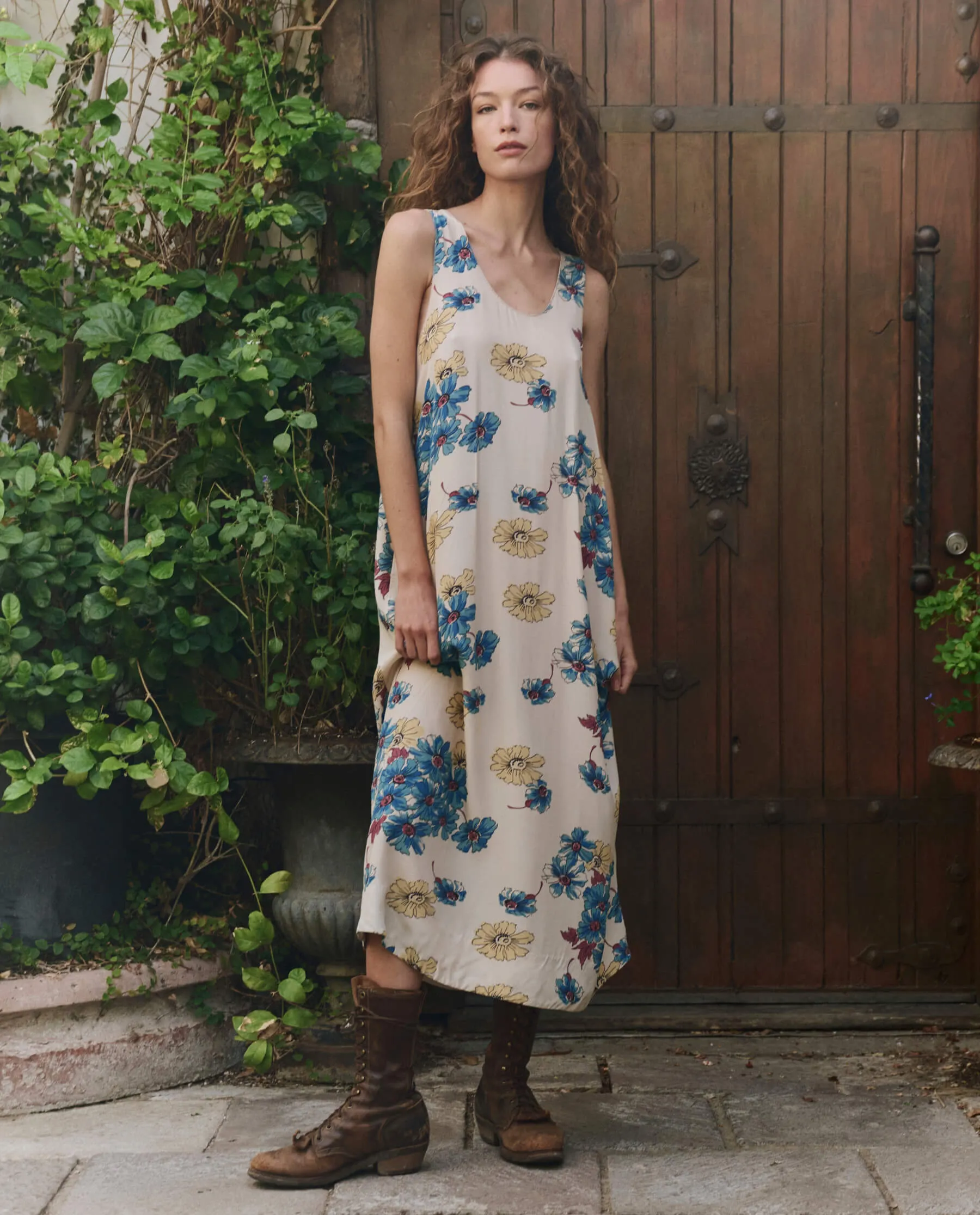 The Windward Dress. -- Sungold Floral Urban Drape Bright Feel