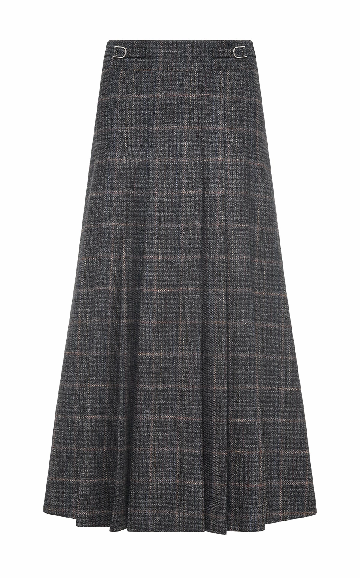 Bohemian vibe Hand Stitched Wesley Midi Skirt in Charcoal Wool Silk Clubcheck Plaid