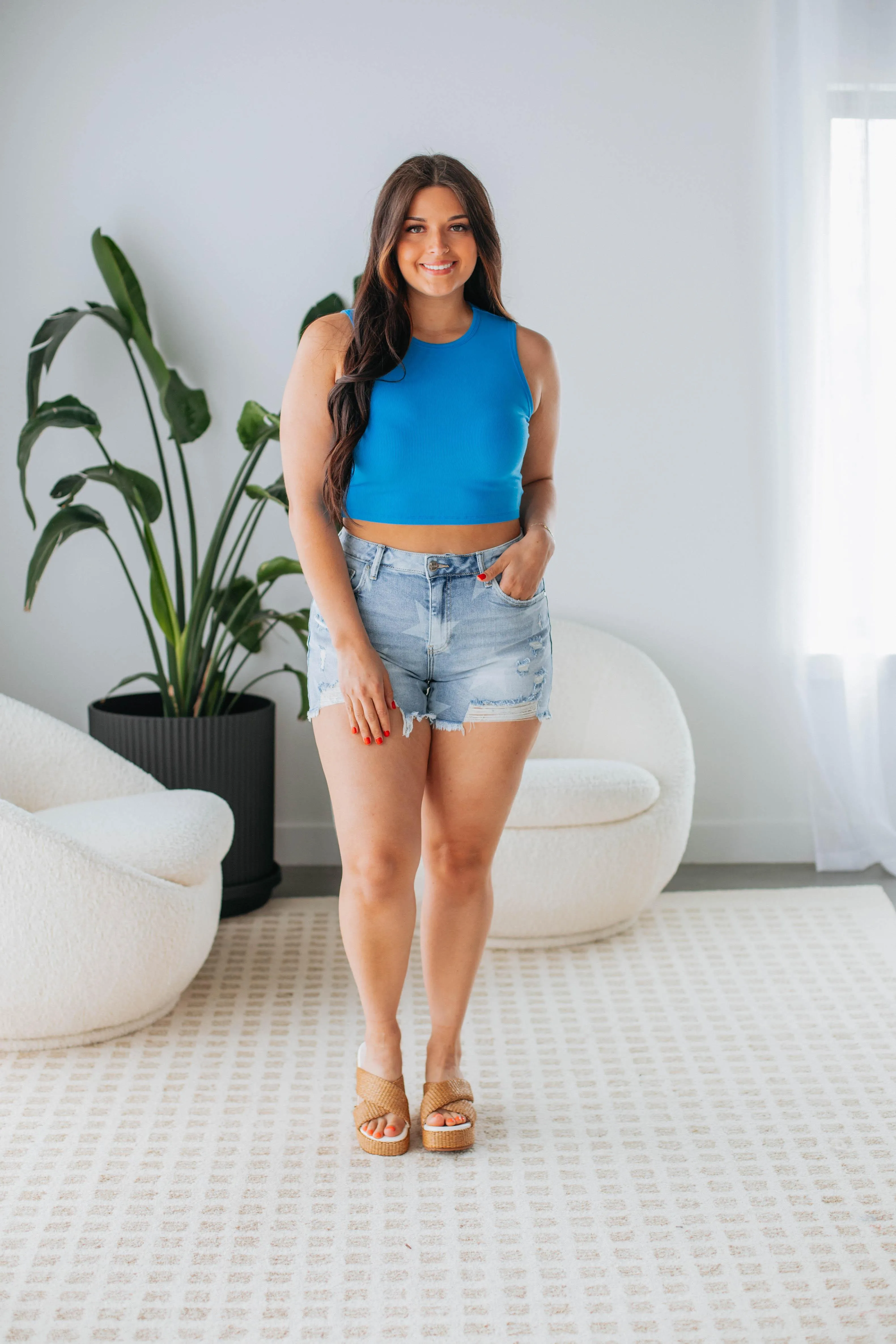 Cold Climate Air Force Willa Ribbed Tank - Cerulean