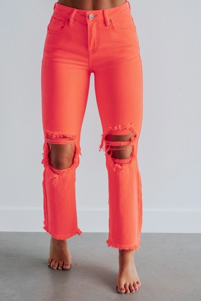 Willow Risen Jeans - Neon Coral No Fuss Fit