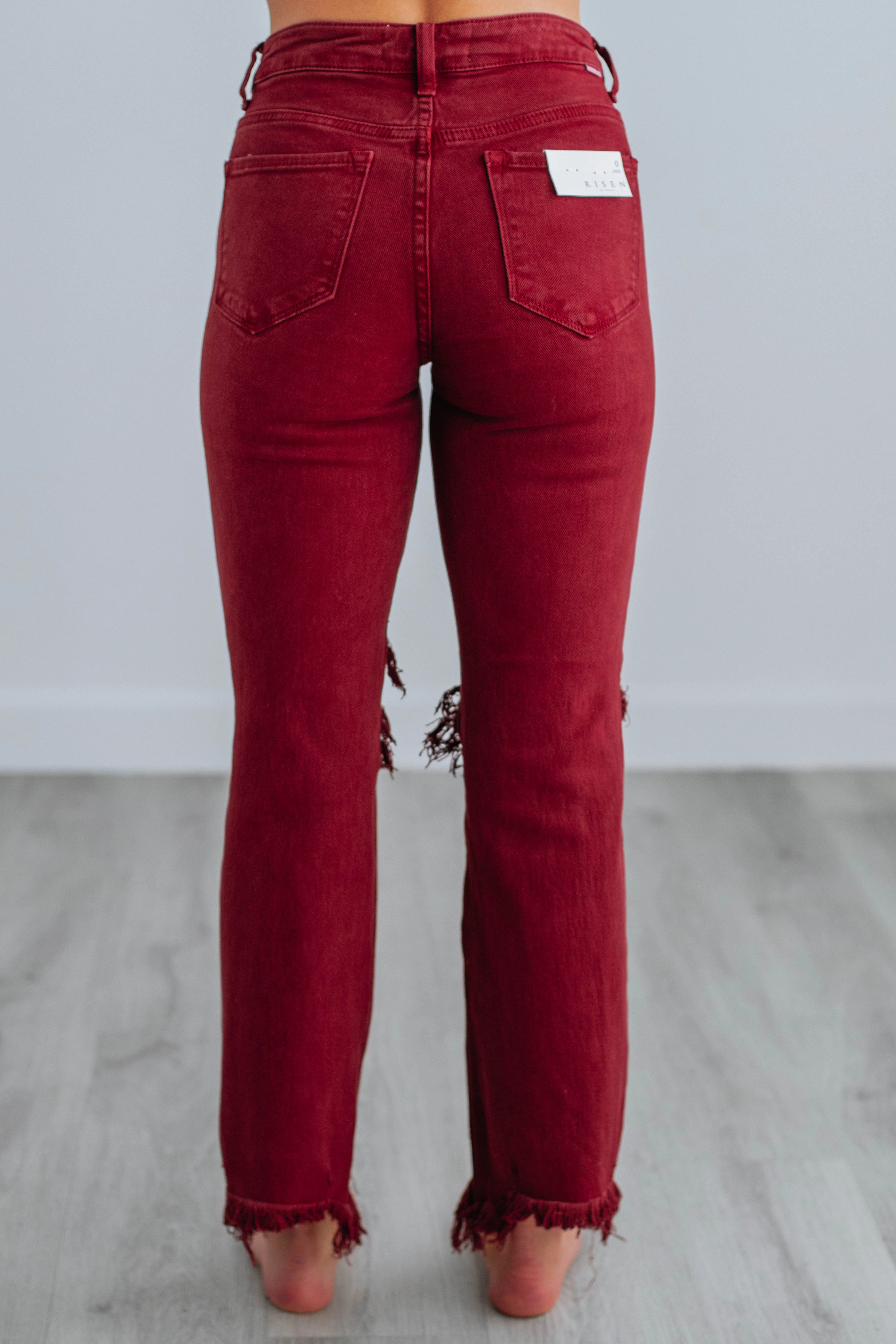 Fitted Design Relaxed Waist Willow Risen Jeans - Wine