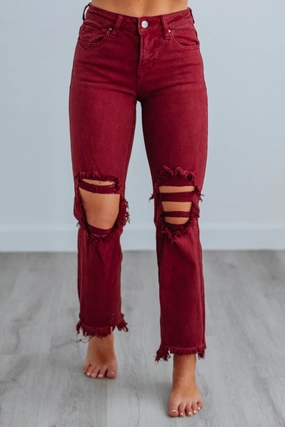 Willow Risen Jeans - Wine Spring Mood Outdoor Enthusiast Formal Flexible Waistband