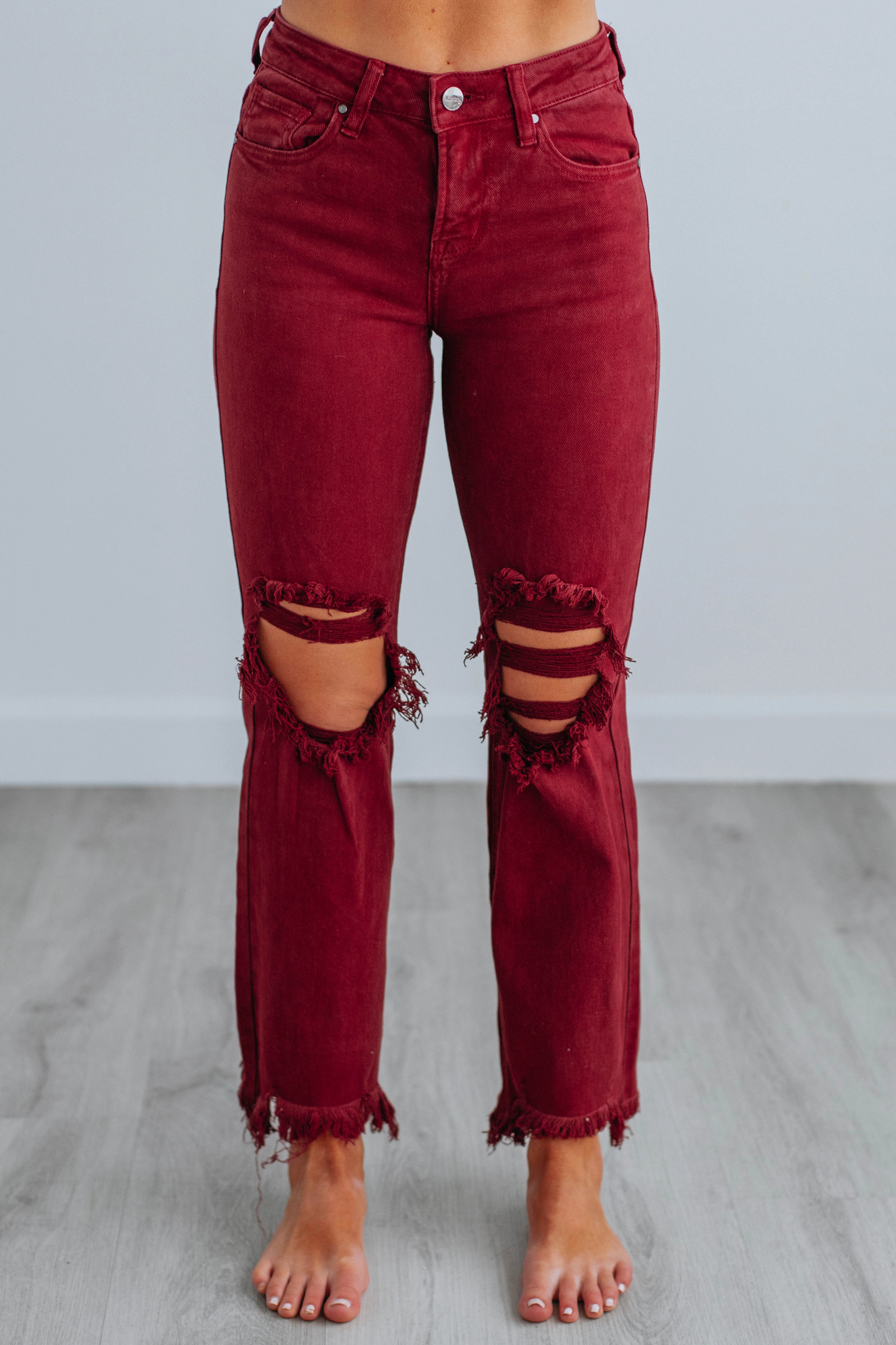 Minimal Aesthetic Willow Risen Jeans - Wine